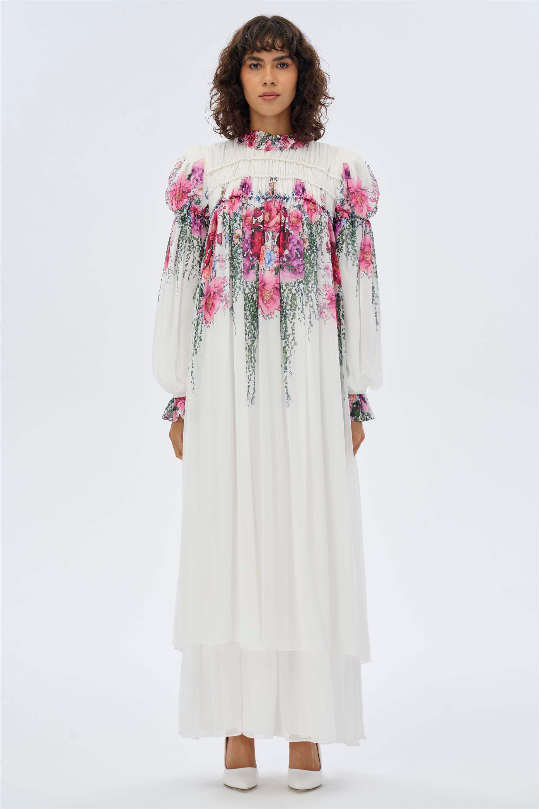 Miha-Fırfır Detaylı Büzgülü Elbi̇se-Elbise-1-Milagron.com