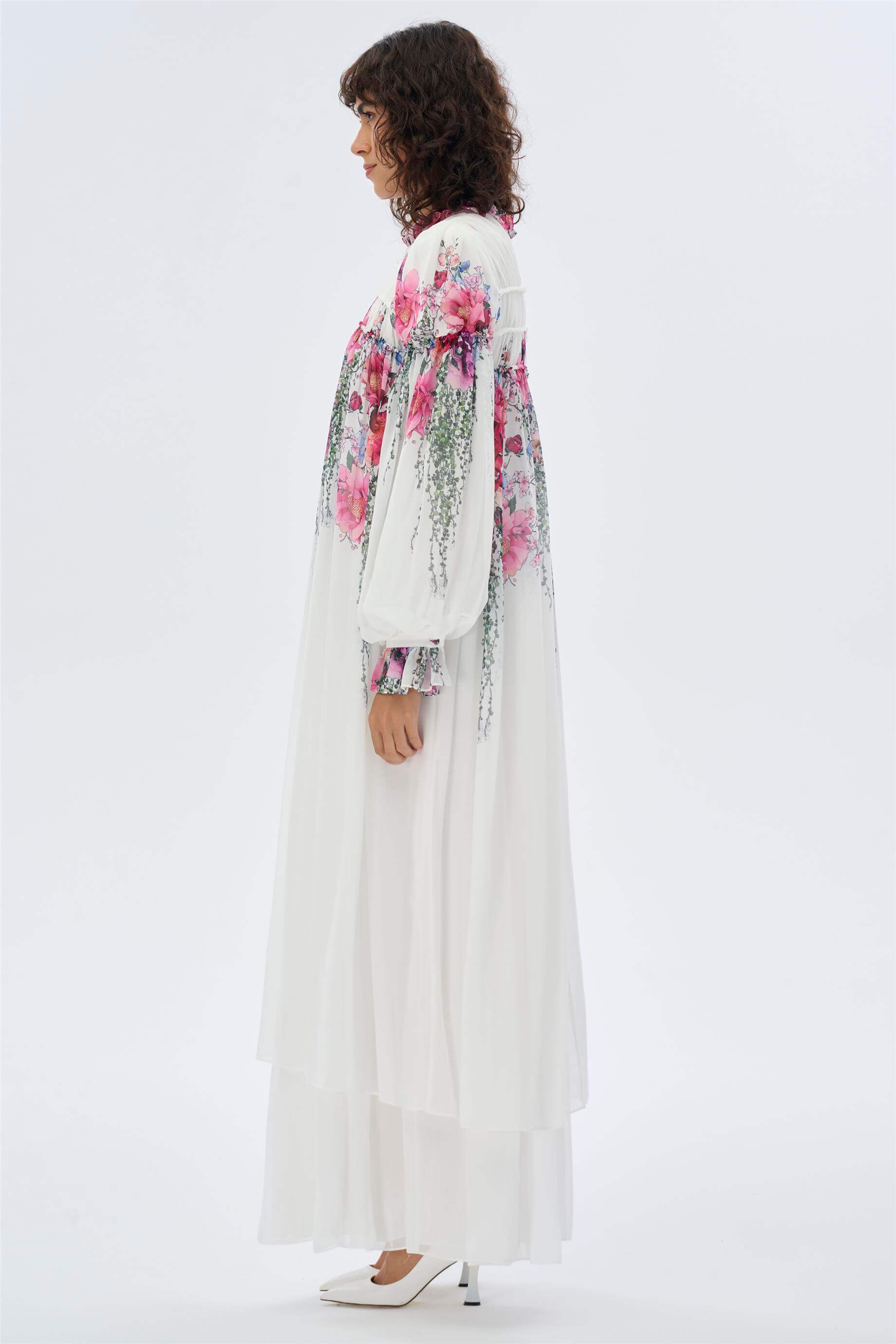 Miha-Fırfır Detaylı Büzgülü Elbi̇se-Elbise-2-Milagron.com