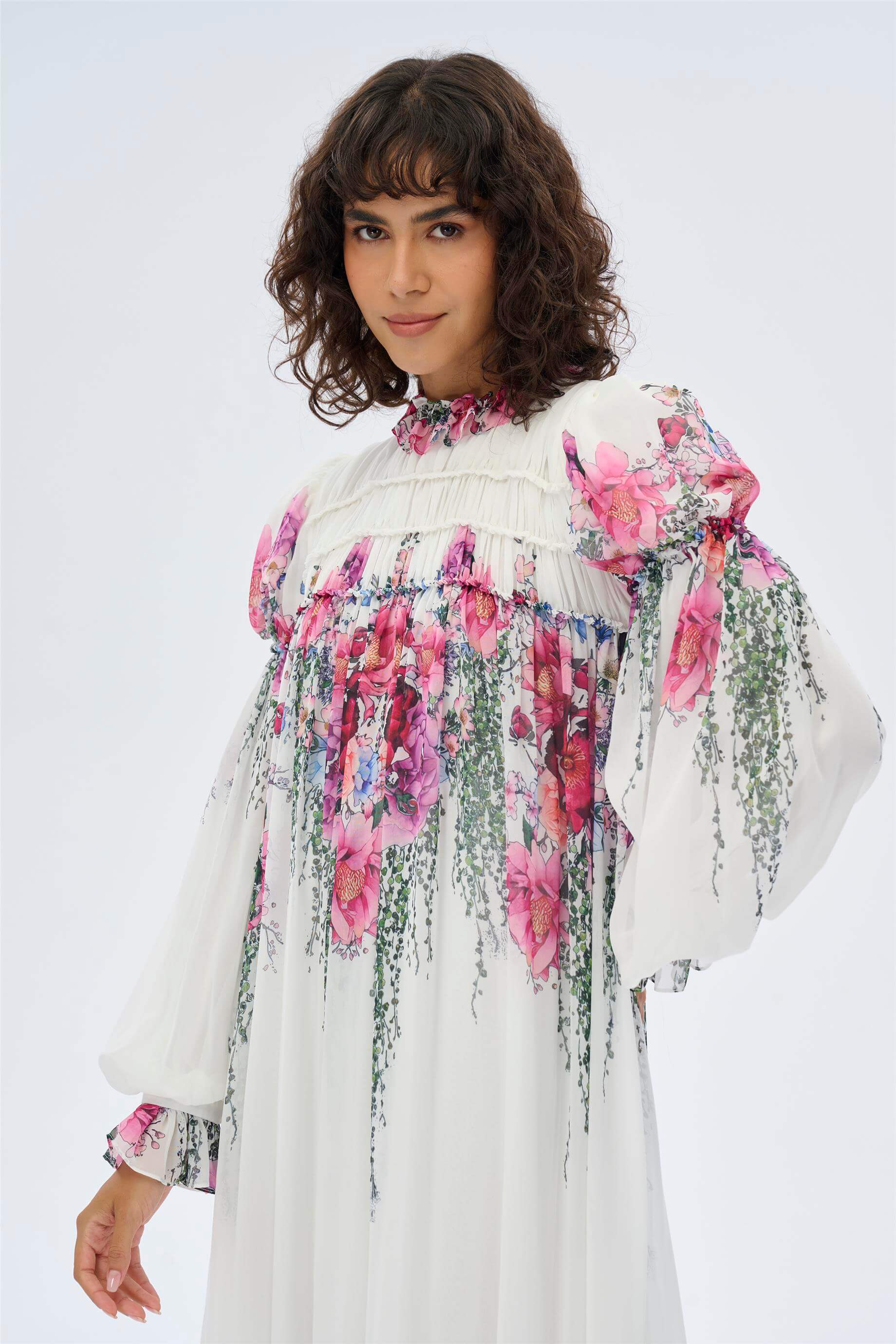 Miha-Fırfır Detaylı Büzgülü Elbi̇se-Elbise-4-Milagron.com