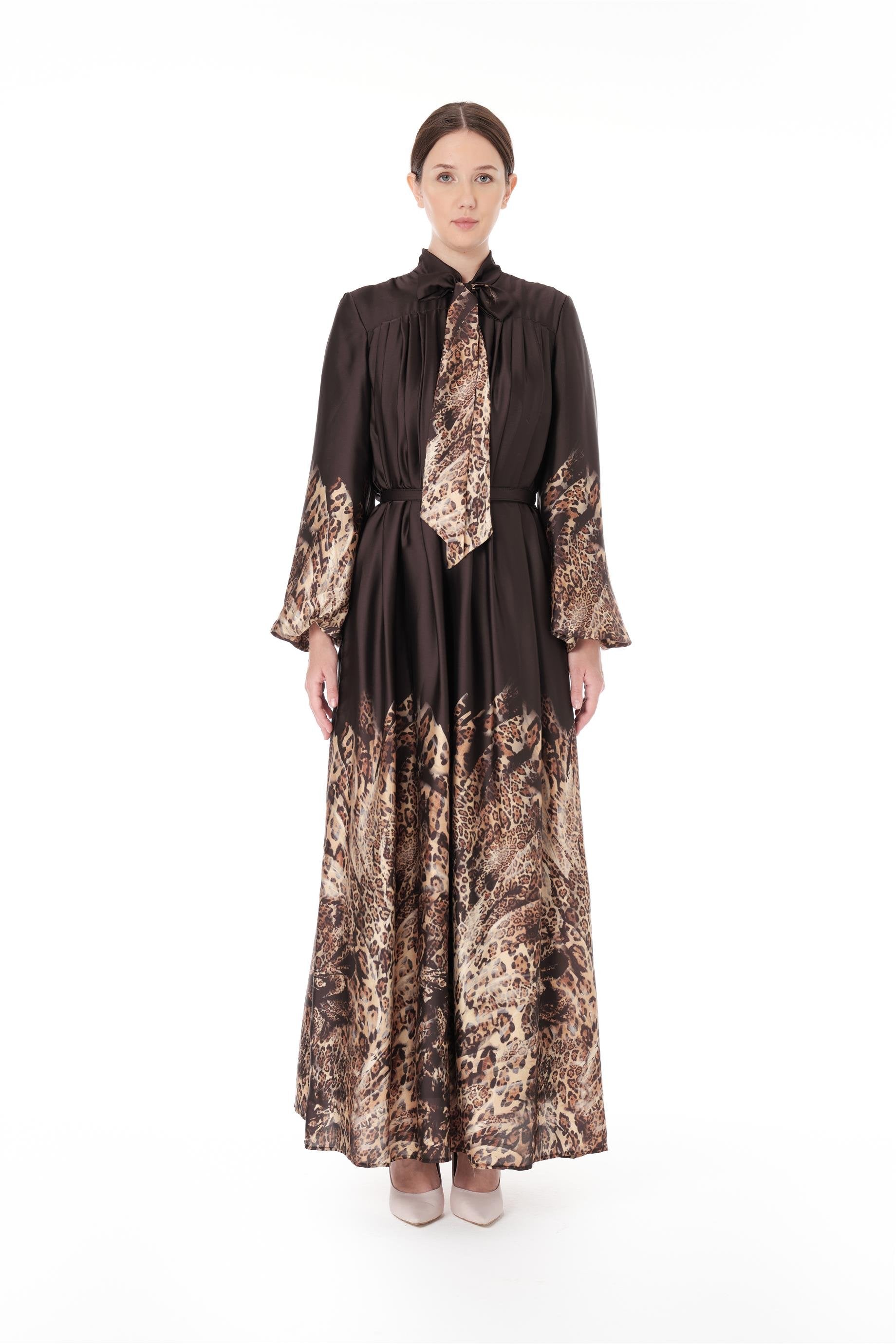 Miha-Fular Detaylı Leopar Desen Elbi̇se-Elbise-1-Milagron.com