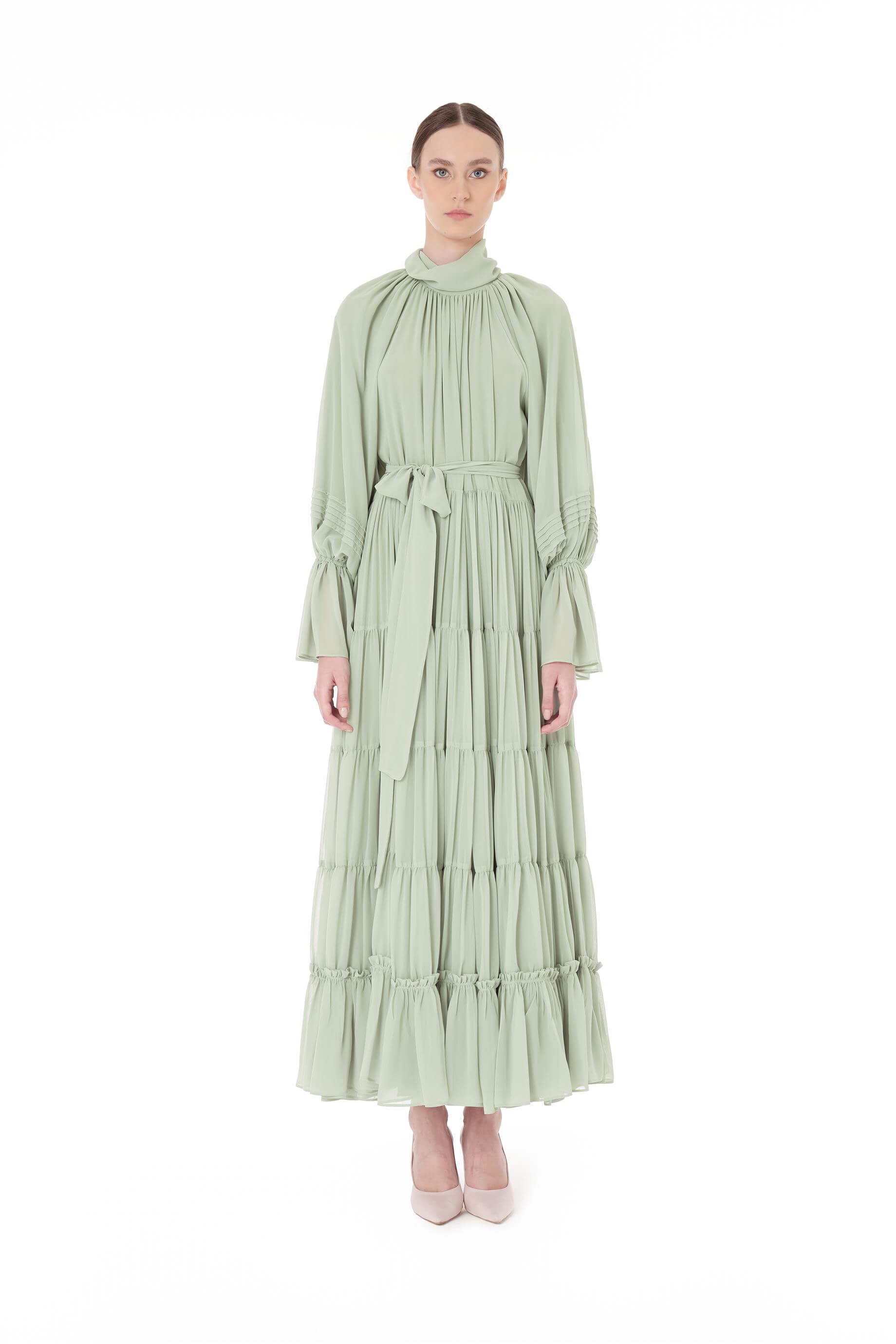 Miha-Kat Kat Büzgülü Uzun Elbi̇se-Elbise-1-Milagron.com