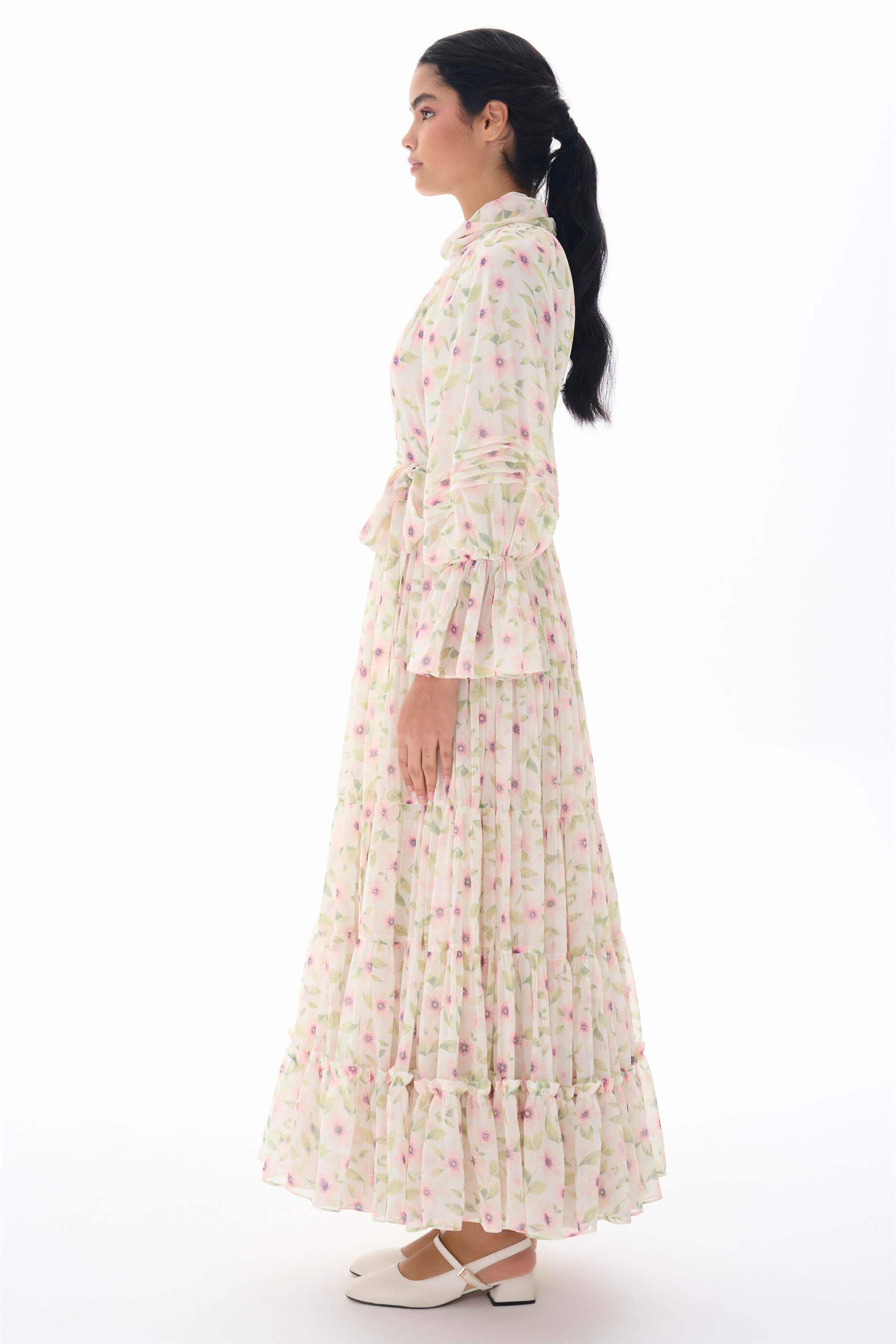 Miha-Kat Kat Büzgülü Uzun Elbi̇se-Elbise-10-Milagron.com