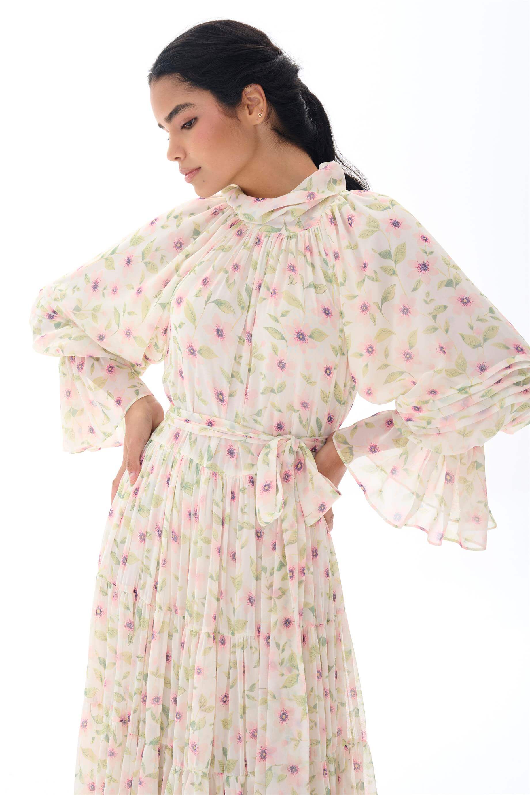 Miha-Kat Kat Büzgülü Uzun Elbi̇se-Elbise-12-Milagron.com