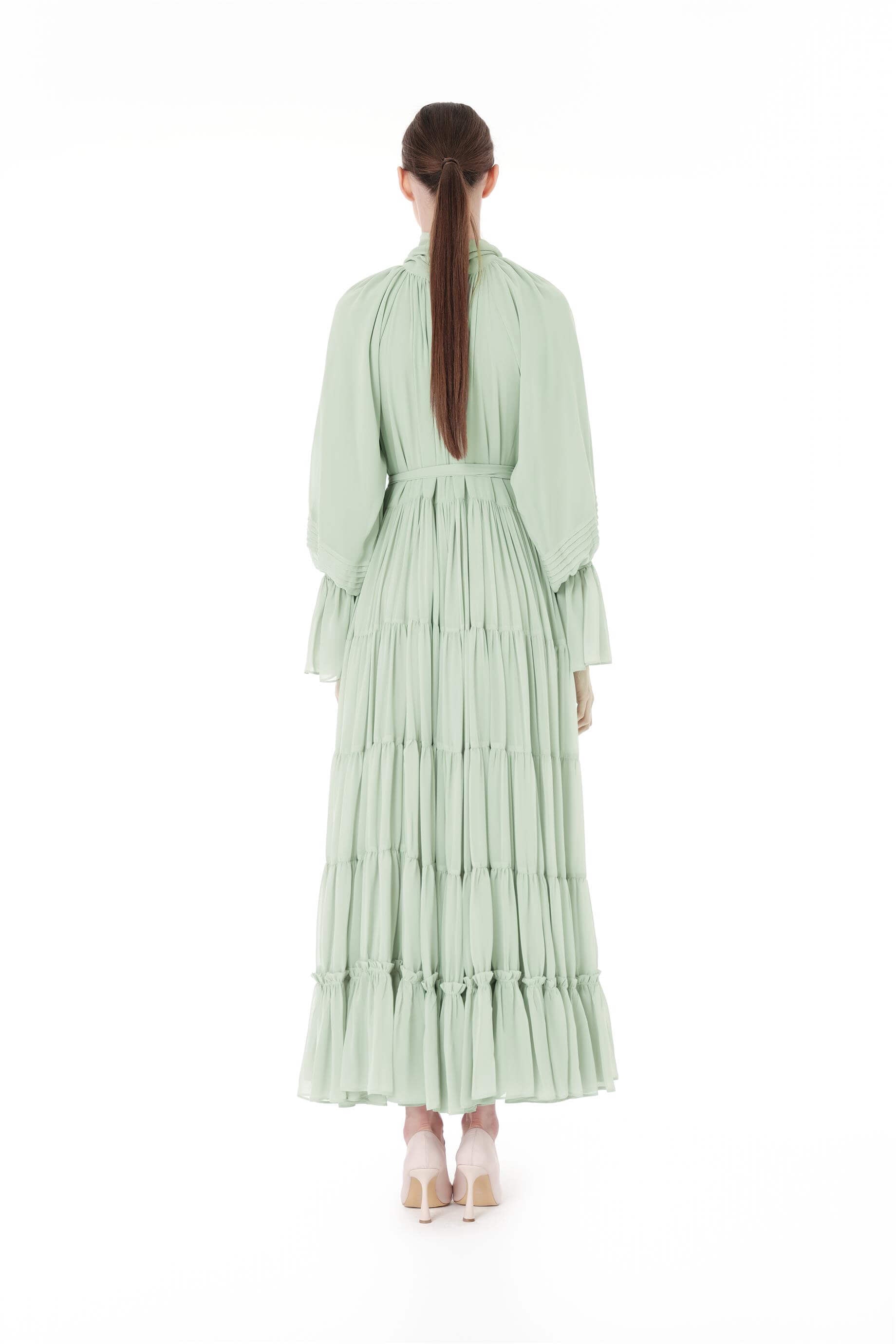 Miha-Kat Kat Büzgülü Uzun Elbi̇se-Elbise-3-Milagron.com