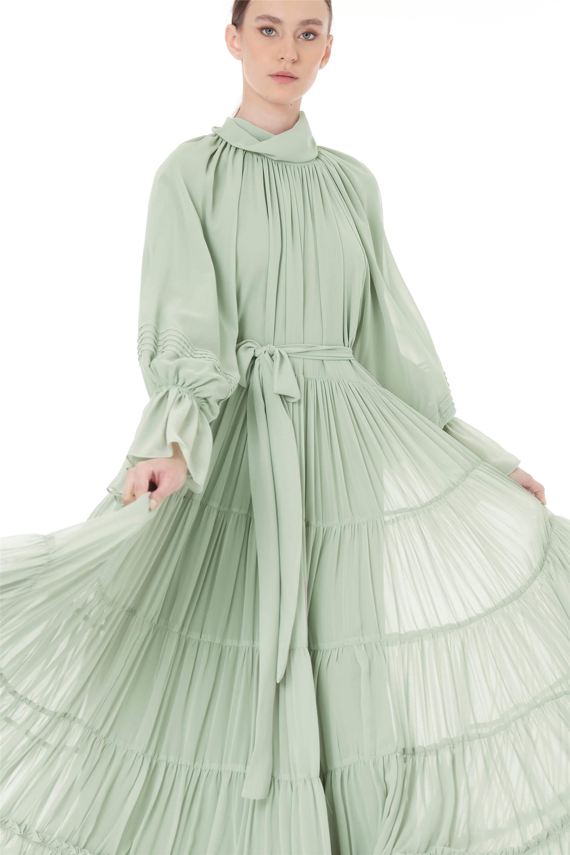 Miha-Kat Kat Büzgülü Uzun Elbi̇se-Elbise-4-Milagron.com