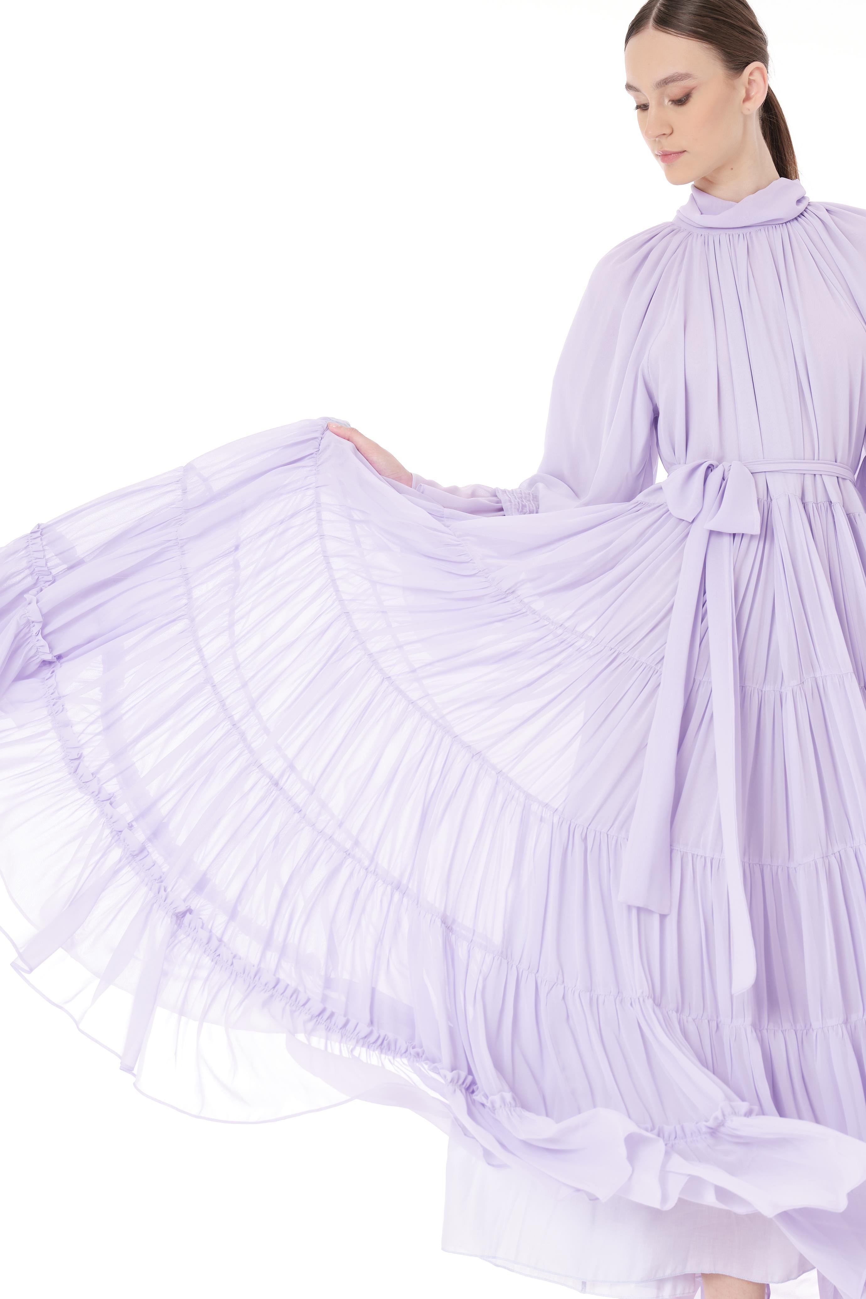 Miha-Kat Kat Büzgülü Uzun Elbi̇se-Elbise-8-Milagron.com