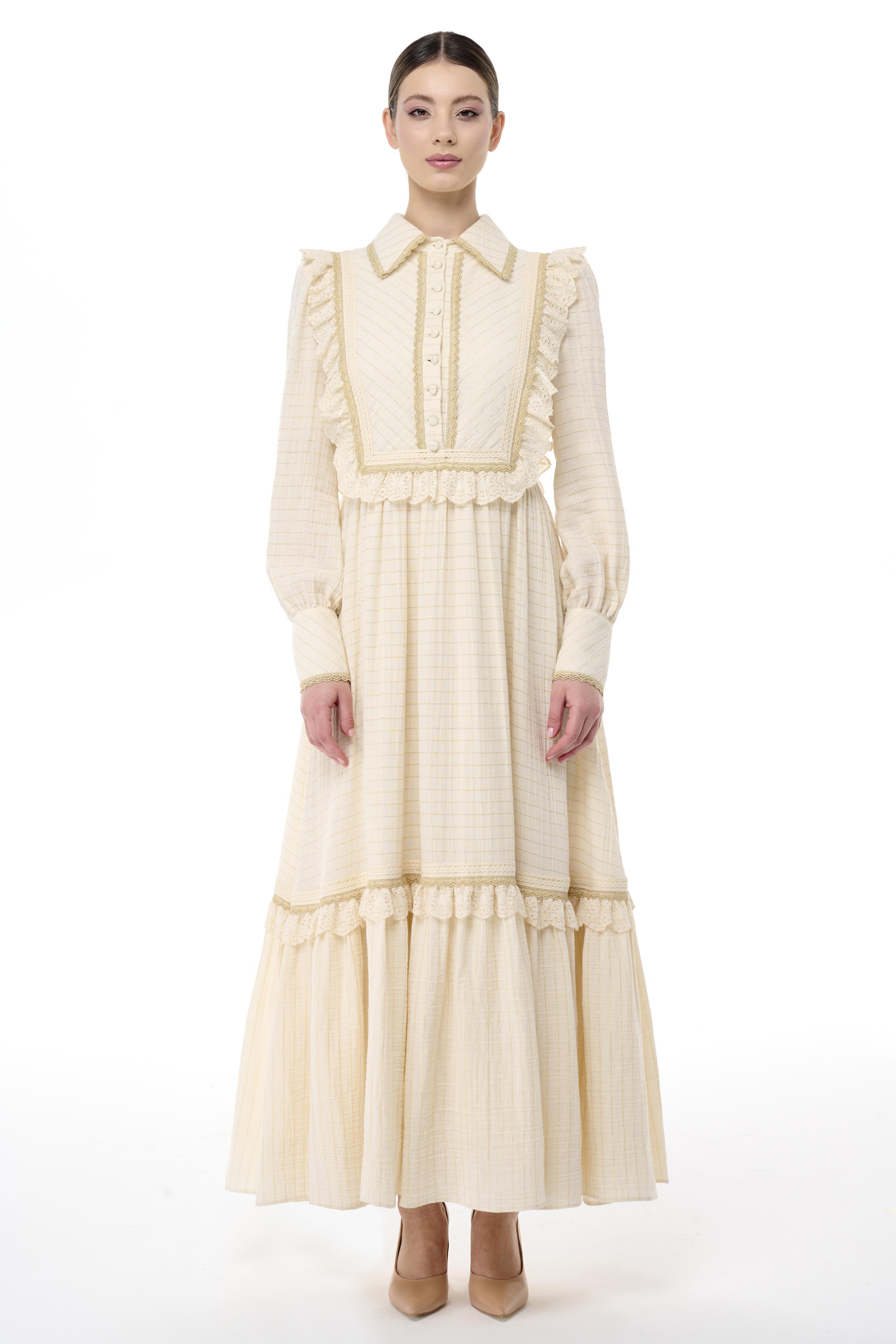 Miha-Kat Kat Fırfır Detaylı Si̇mli̇ Elbi̇se-Elbise-1-Milagron.com