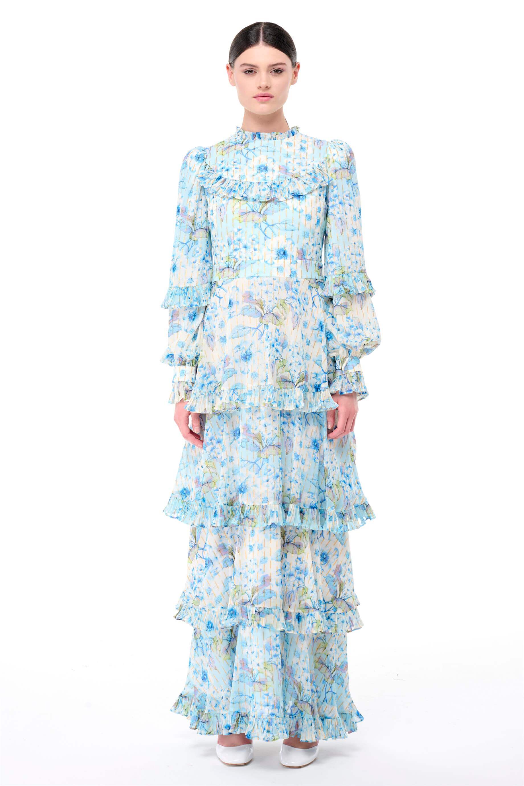 Miha-Kat Kat Fırfır Detaylı Si̇mli̇ Elbi̇se-Elbise-1-Milagron.com