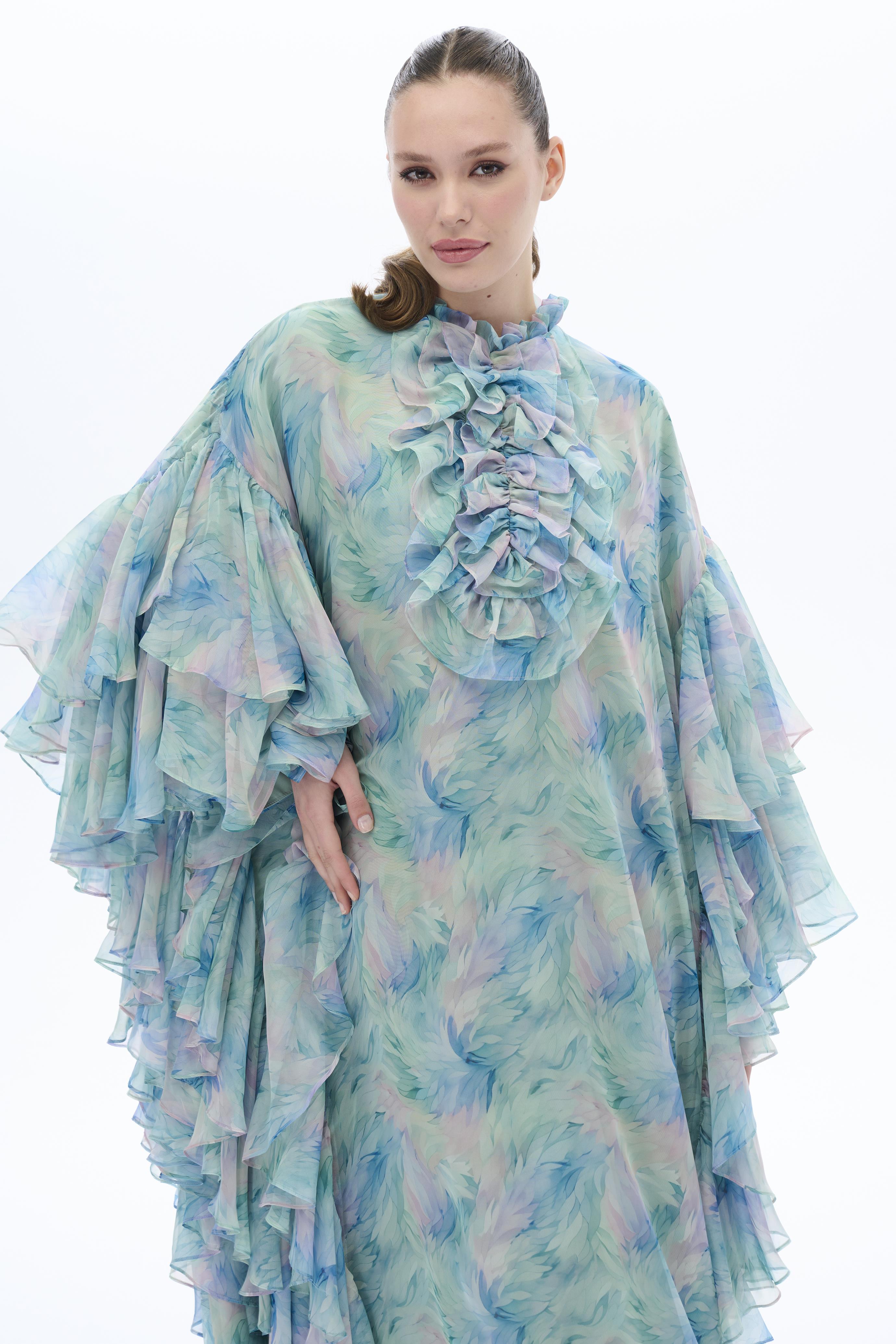 Kollari Firfir Detayli Kaftan ElbiSe Mint
