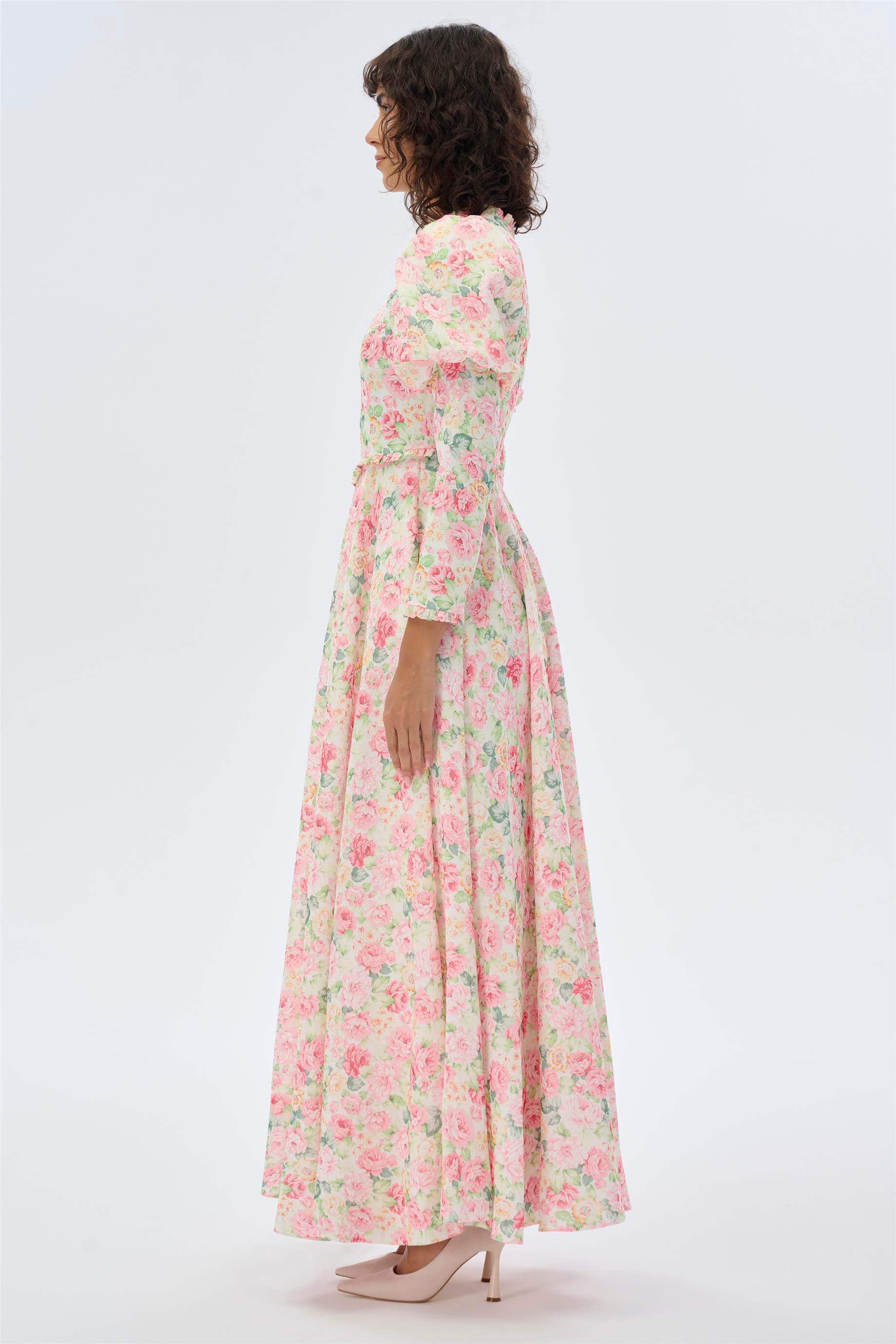 Miha-Kolları Kabarık Çi̇çek Desenli̇ Elbi̇se-Elbise-10-Milagron.com