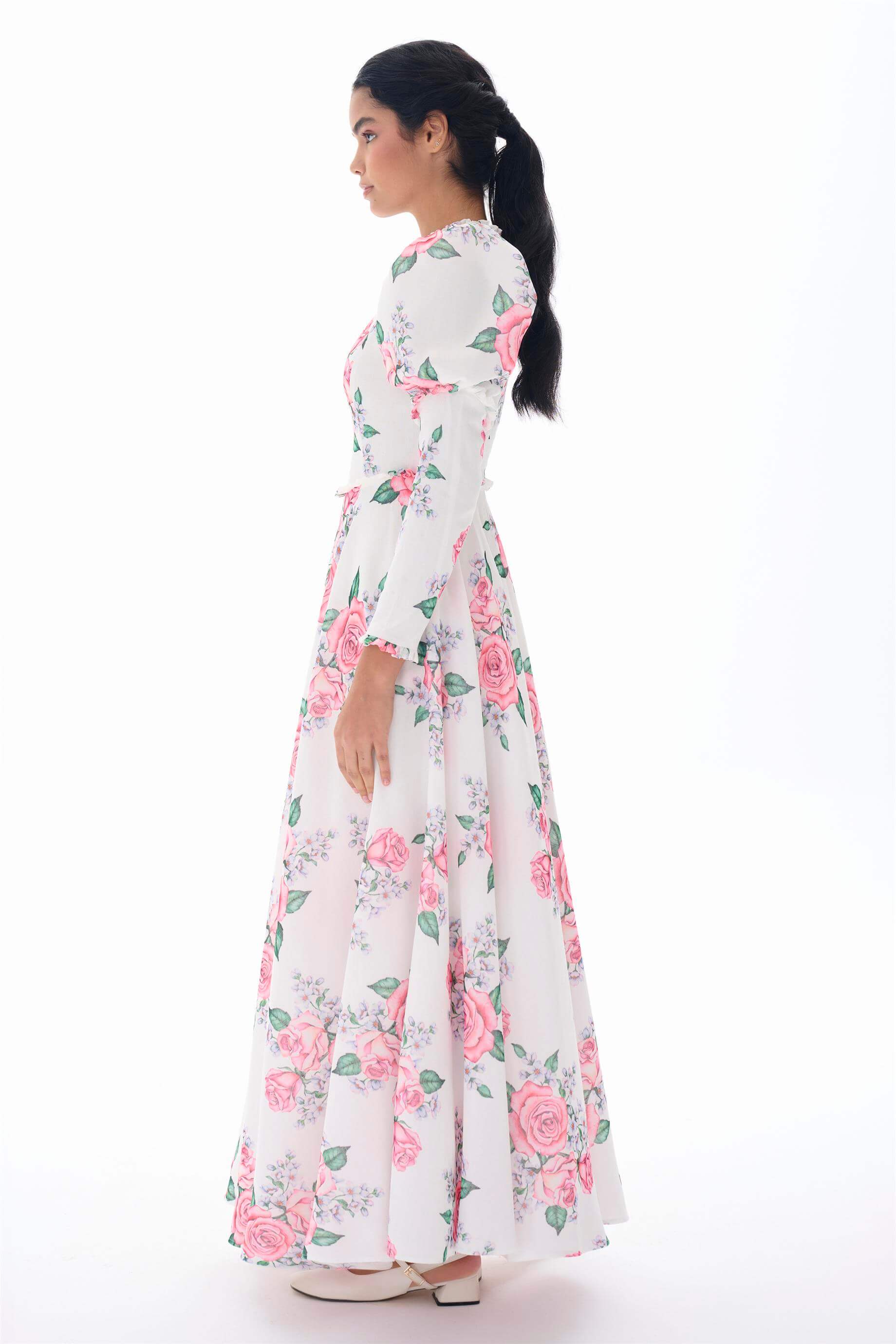 Miha-Kolları Kabarık Çi̇çek Desenli̇ Elbi̇se-Elbise-2-Milagron.com