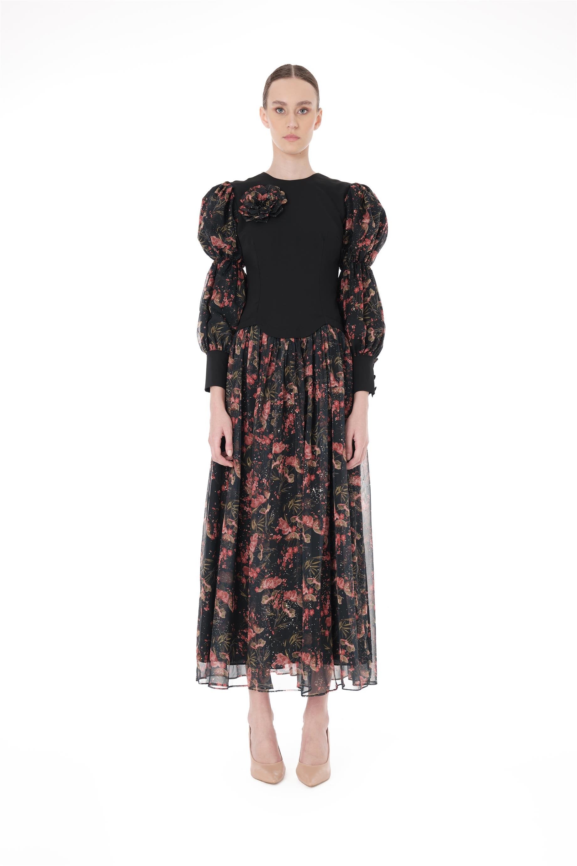 Miha-Kolları Kabarık Di̇ji̇tal Baskılı Elbi̇se-Elbise-1-Milagron.com