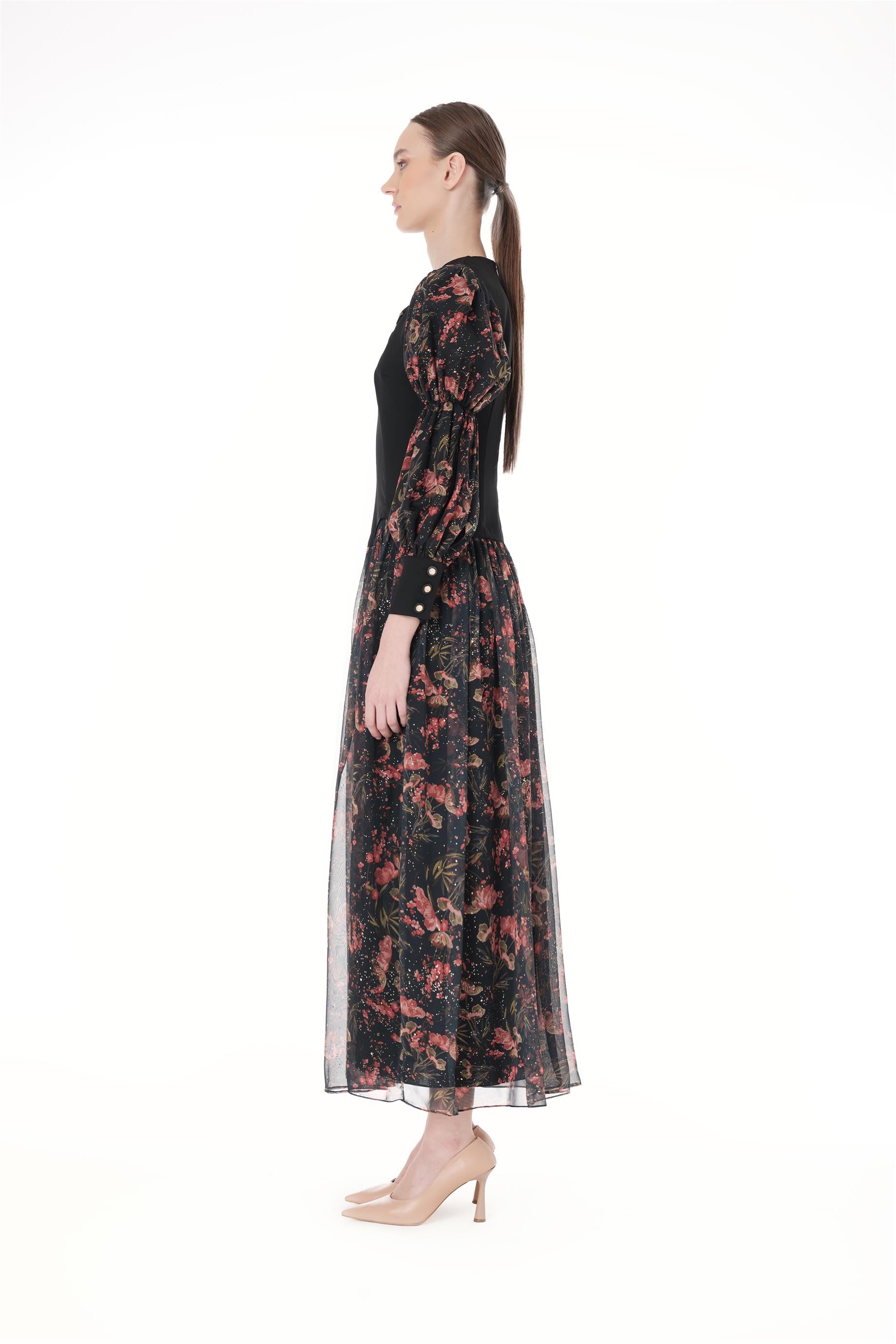 Miha-Kolları Kabarık Di̇ji̇tal Baskılı Elbi̇se-Elbise-2-Milagron.com