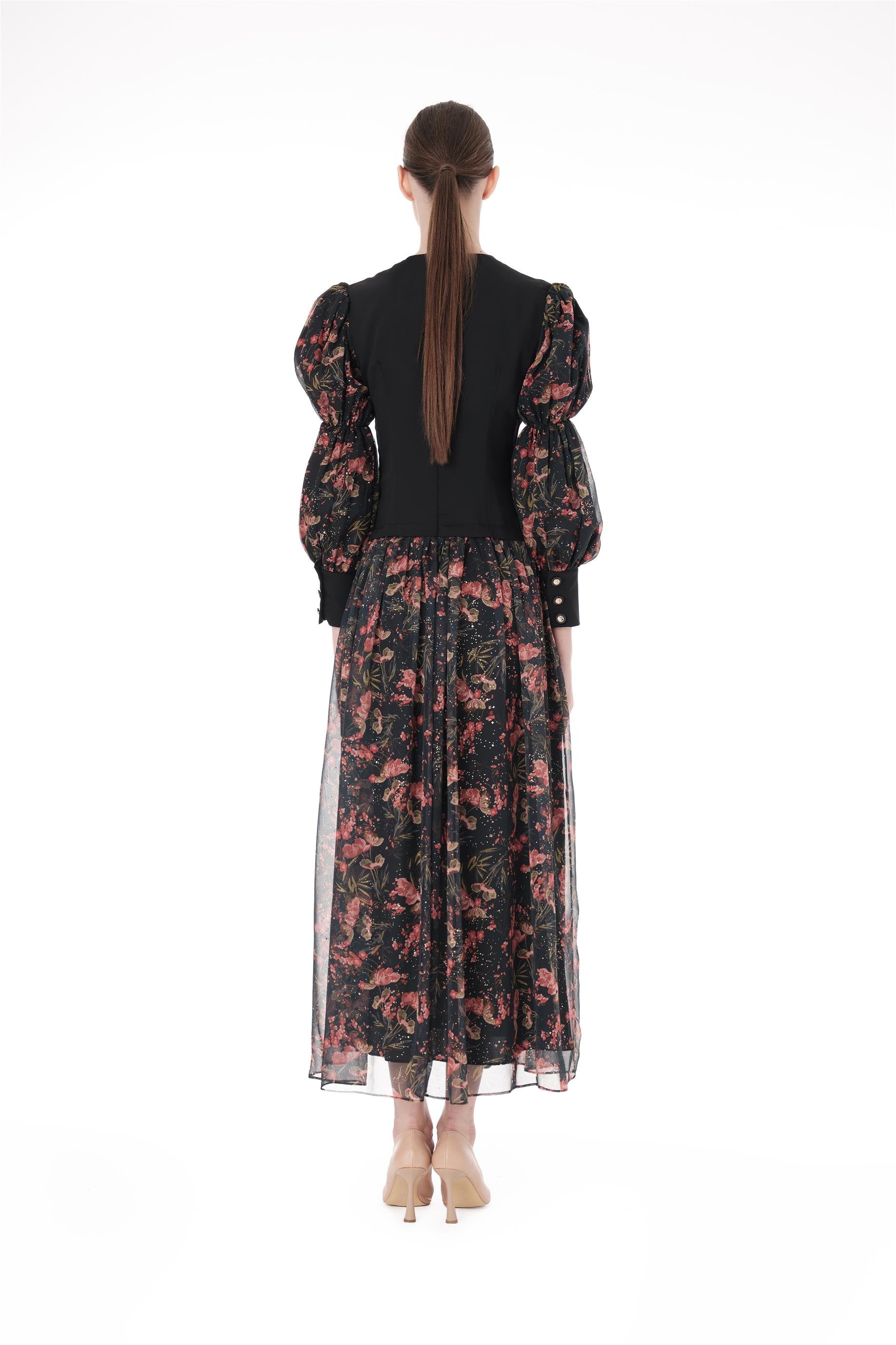 Miha-Kolları Kabarık Di̇ji̇tal Baskılı Elbi̇se-Elbise-3-Milagron.com