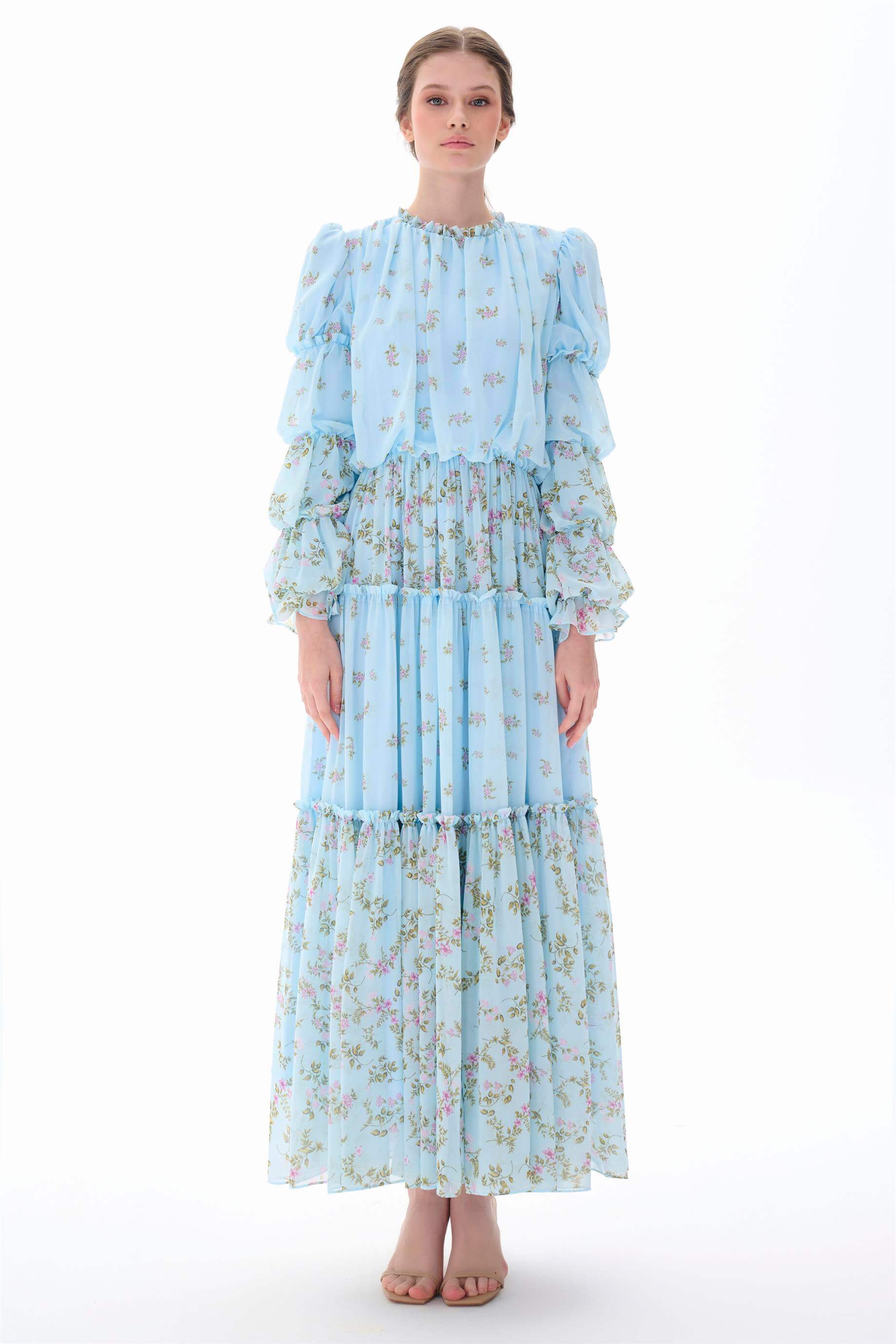 Miha-Kolları Kat Kat Büzgü Detaylı Elbi̇se-Elbise-5-Milagron.com