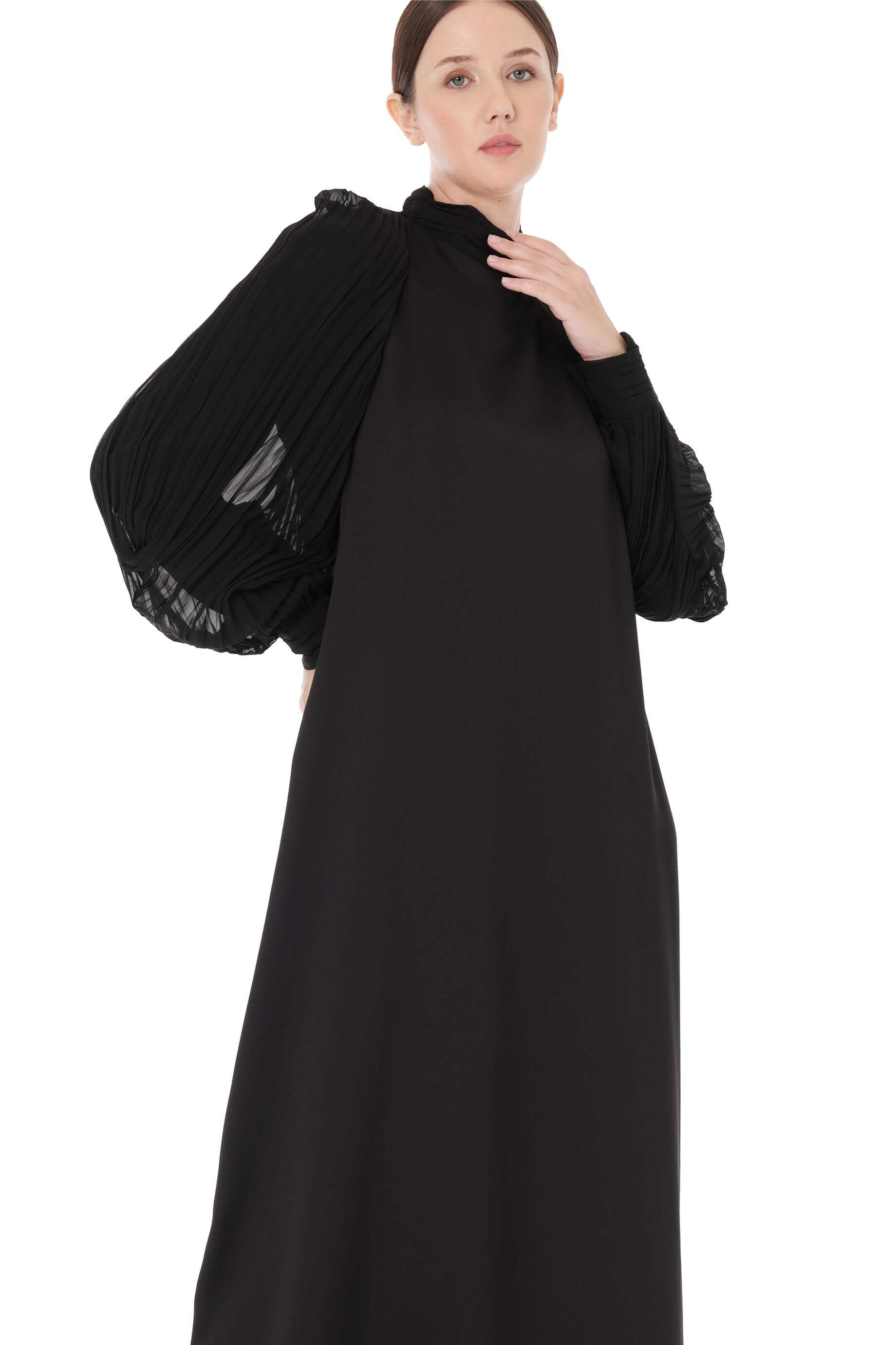 Miha-Kolları Pli̇se Detaylı Uzun Elbi̇se-Elbise-12-Milagron.com