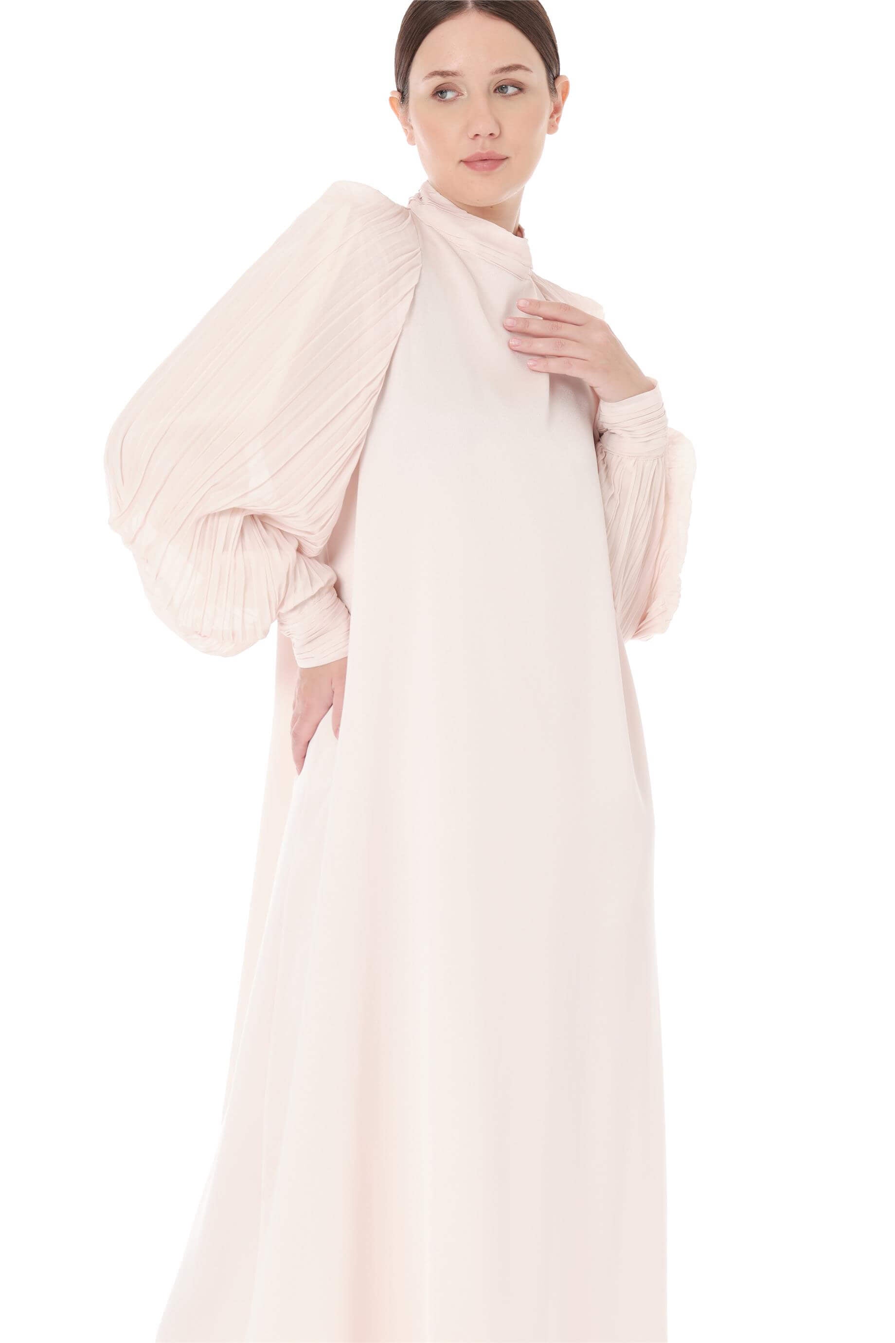 Miha-Kolları Pli̇se Detaylı Uzun Elbi̇se-Elbise-4-Milagron.com