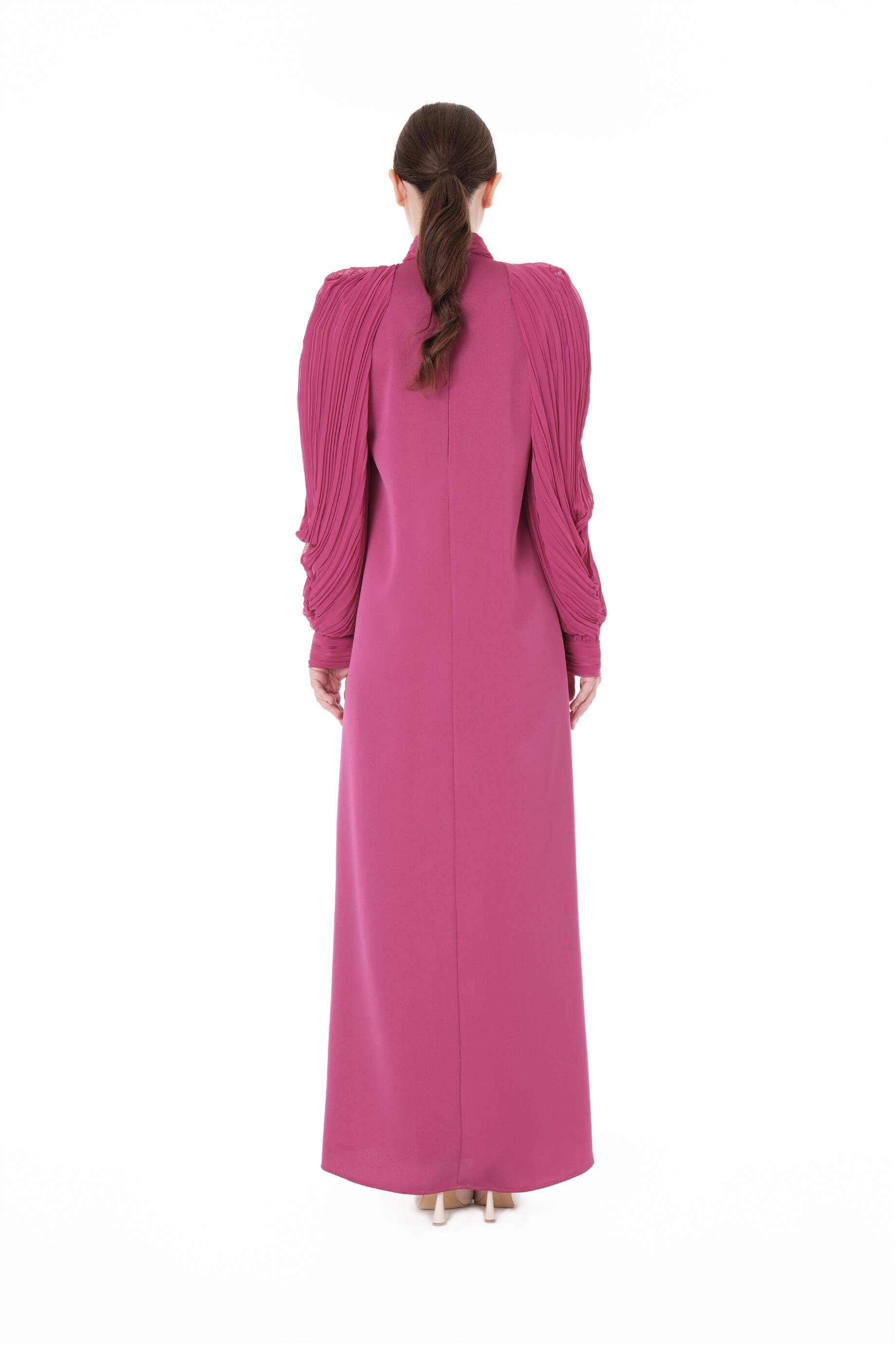 Miha-Kolları Pli̇se Detaylı Uzun Elbi̇se-Elbise-7-Milagron.com