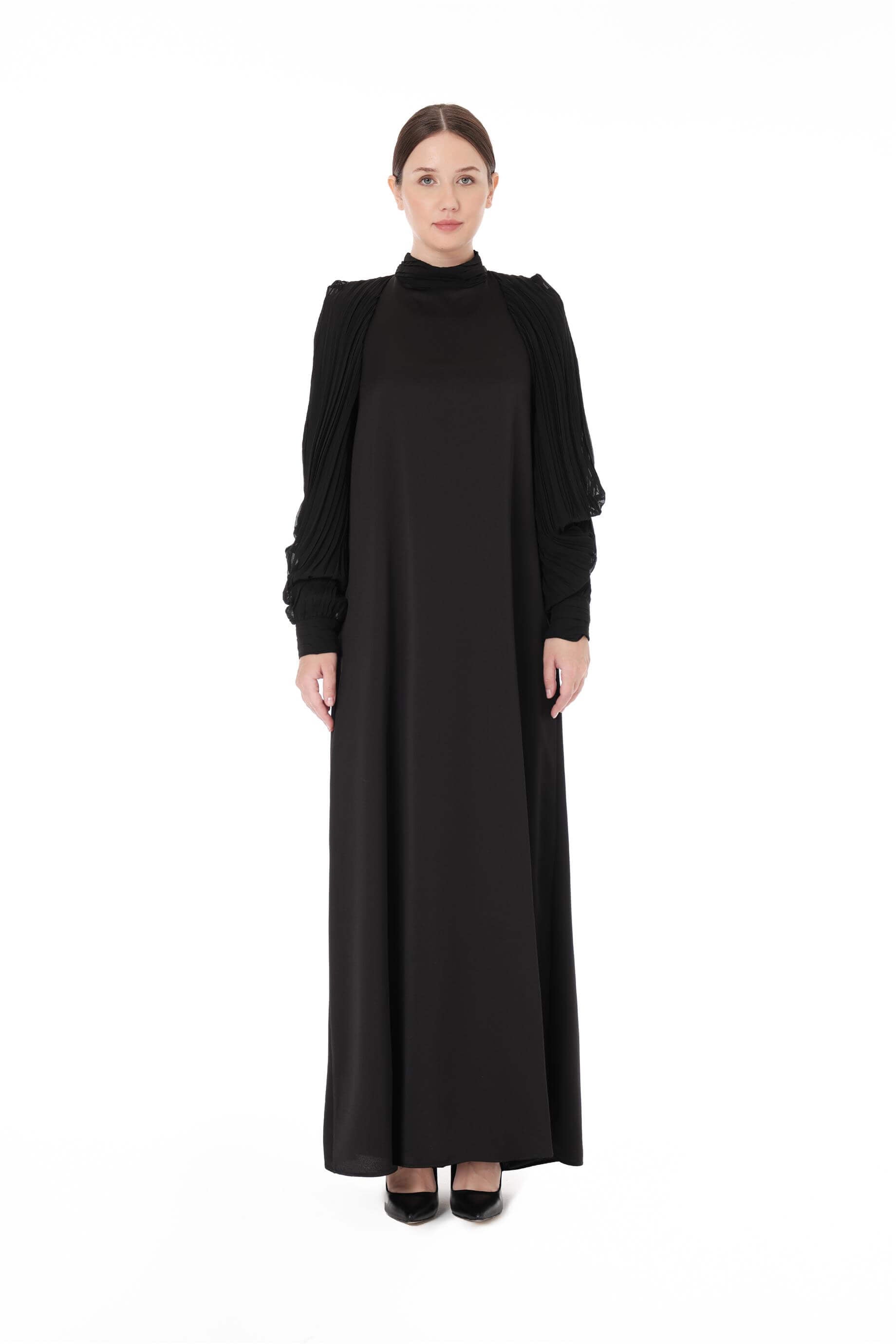 Miha-Kolları Pli̇se Detaylı Uzun Elbi̇se-Elbise-9-Milagron.com