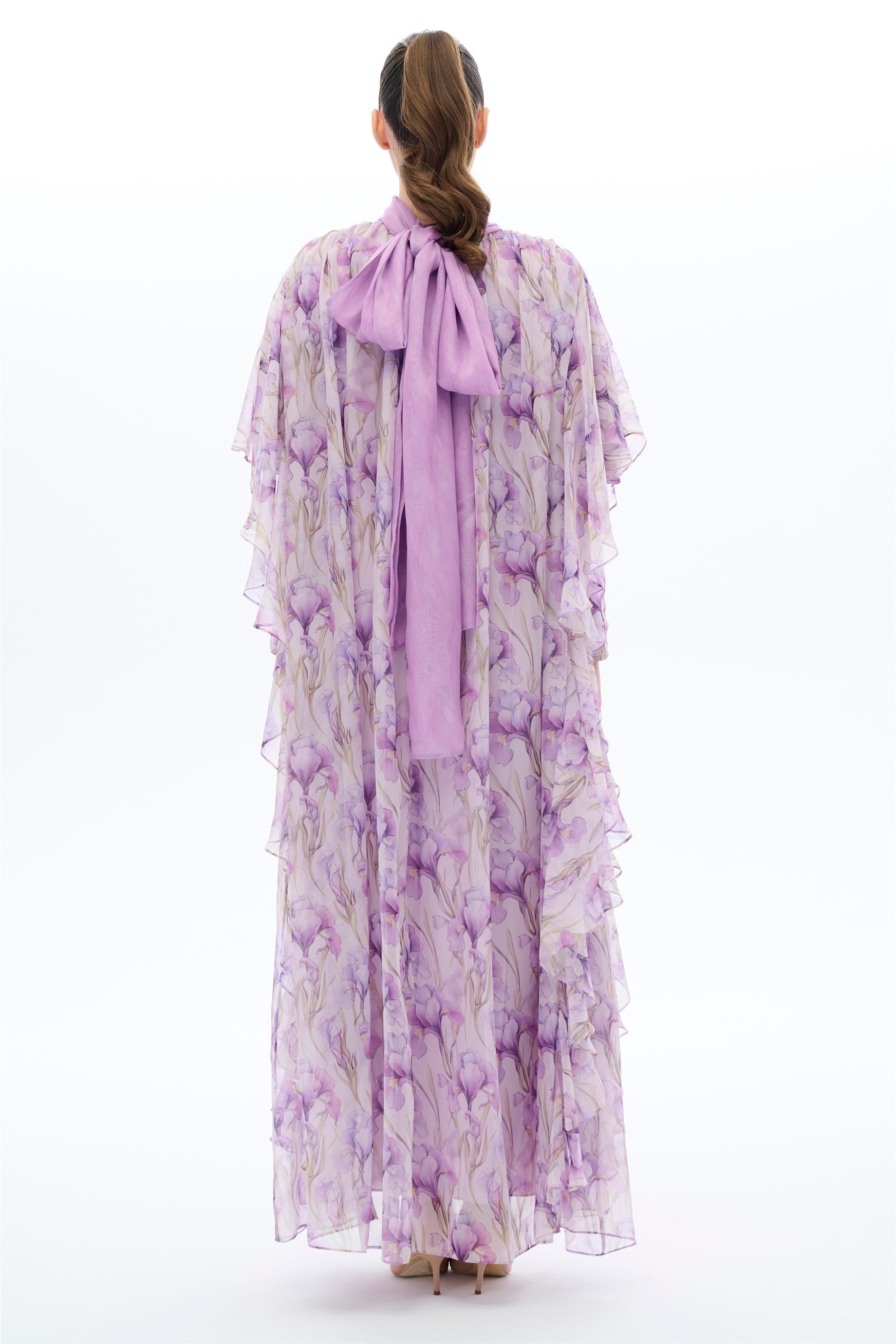 Lale Desenli Kaftan ElbiSe Lila