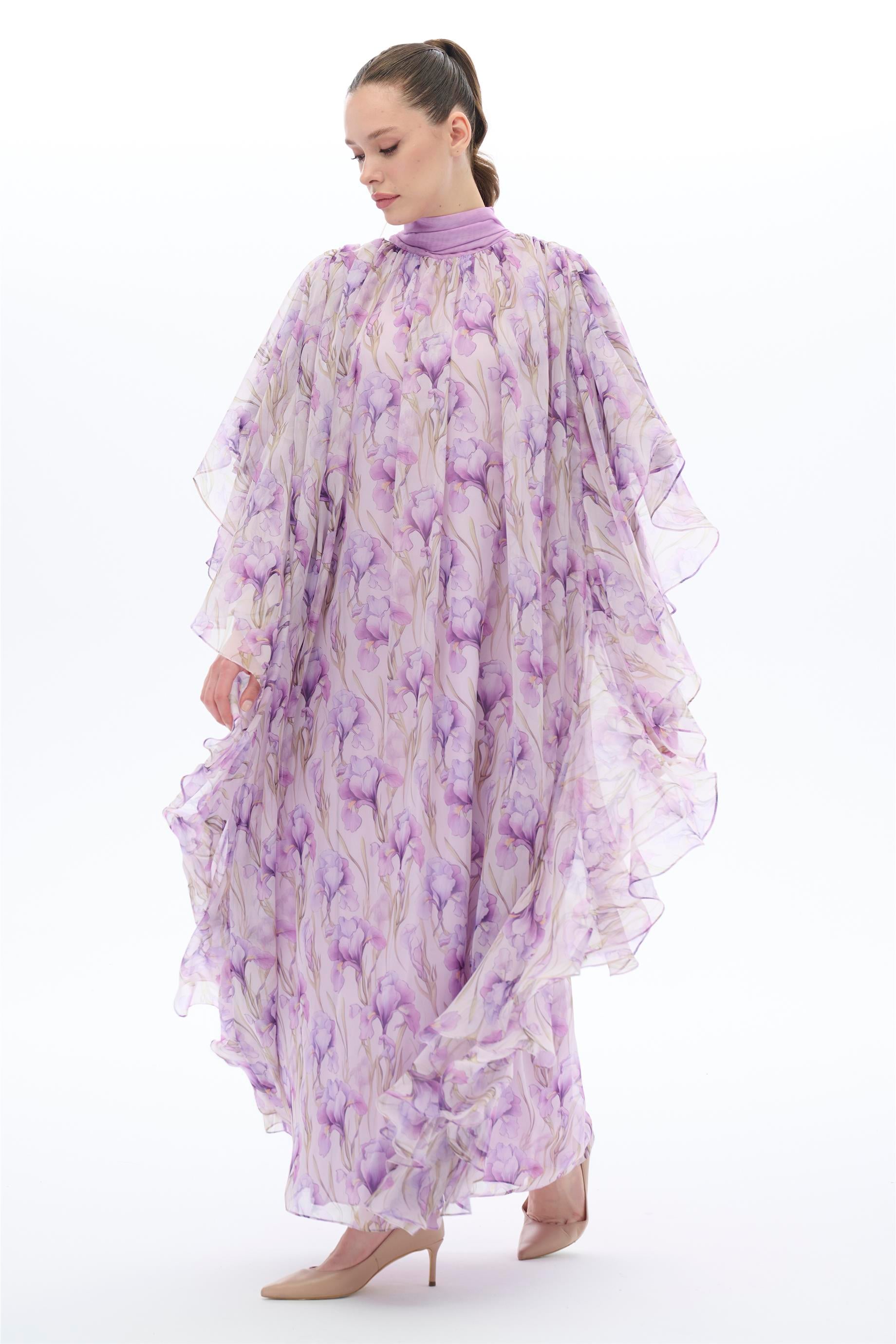 Lale Desenli Kaftan ElbiSe Lila