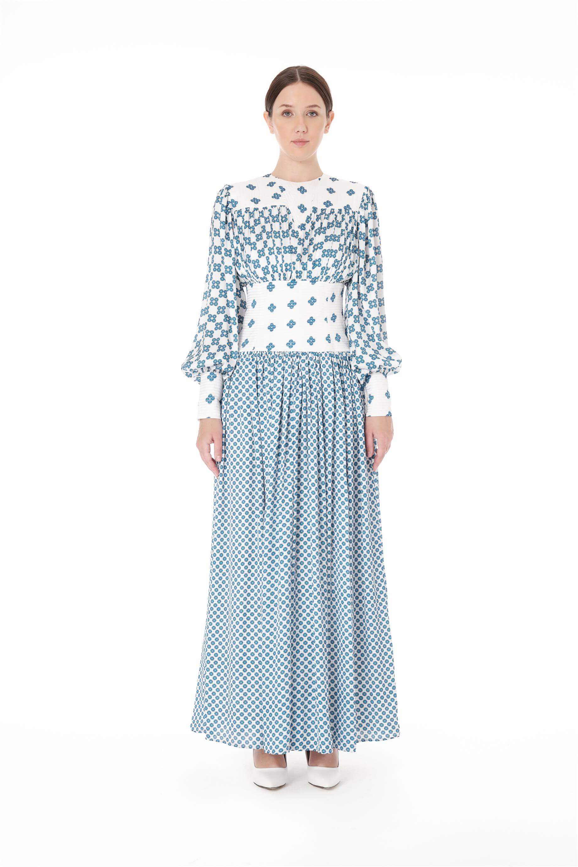 Miha-Nakış Detaylı Di̇ji̇tal Baskı Uzun Elbi̇se-Elbise-1-Milagron.com