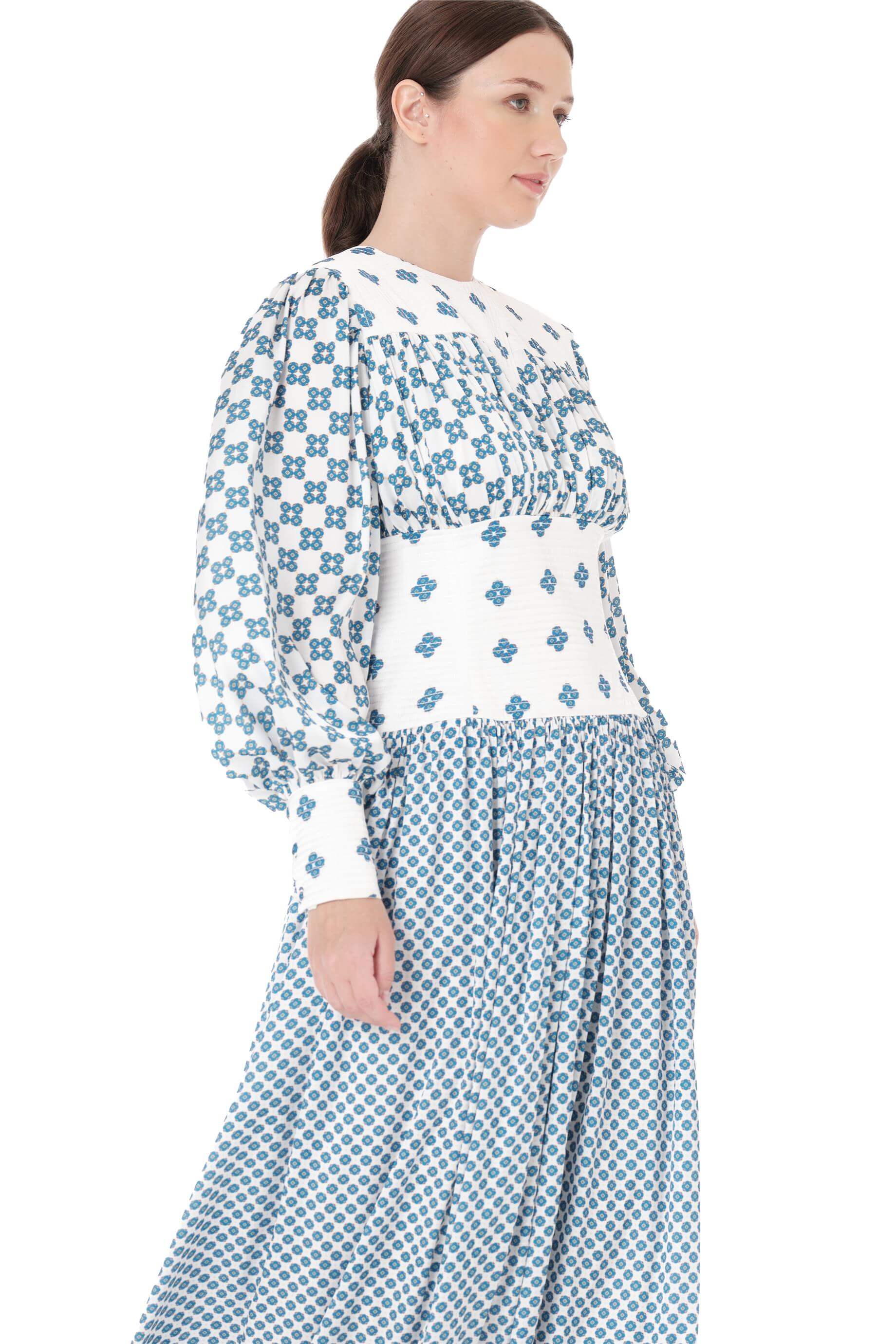 Miha-Nakış Detaylı Di̇ji̇tal Baskı Uzun Elbi̇se-Elbise-4-Milagron.com