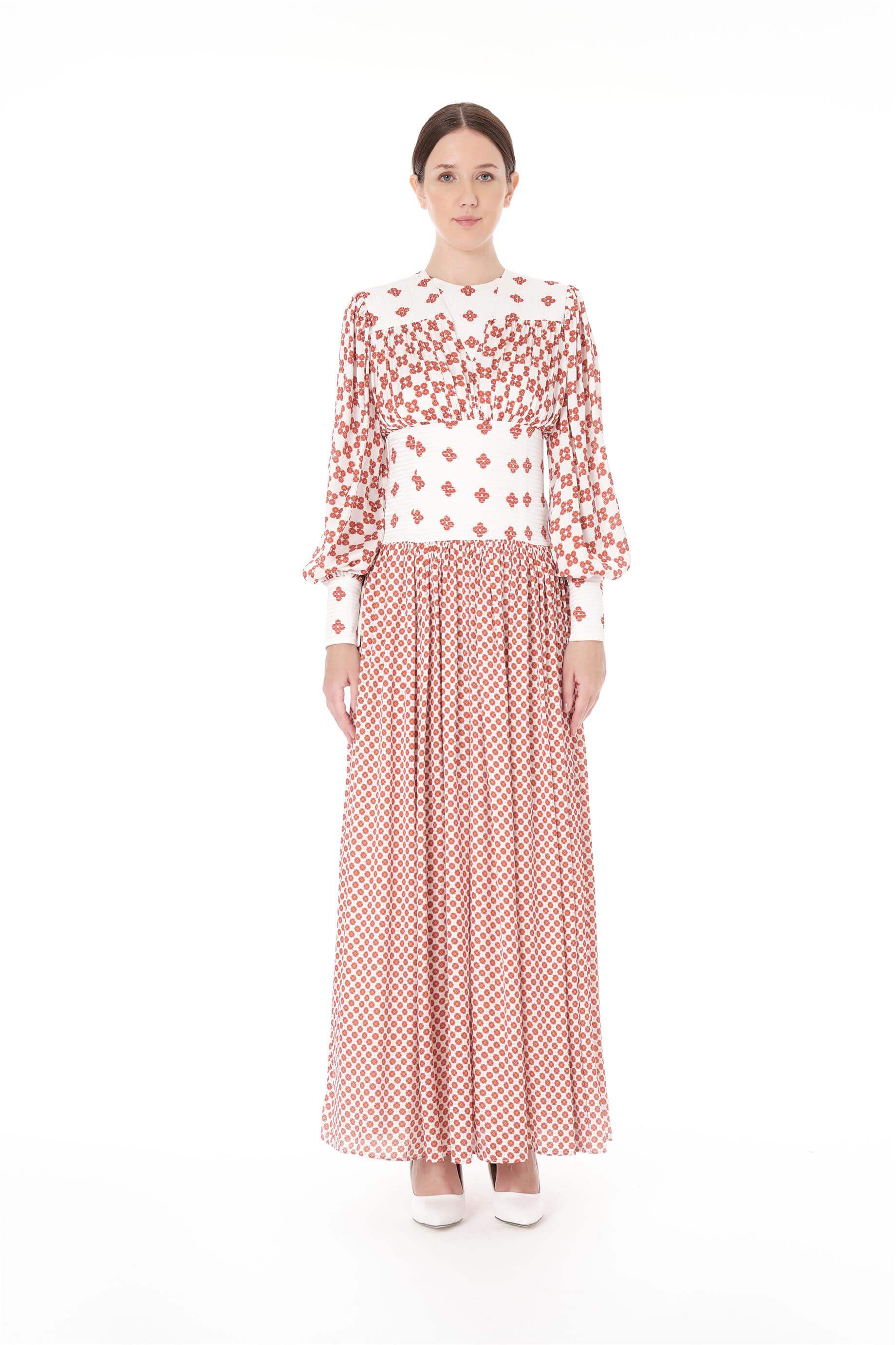 Miha-Nakış Detaylı Di̇ji̇tal Baskı Uzun Elbi̇se-Elbise-5-Milagron.com