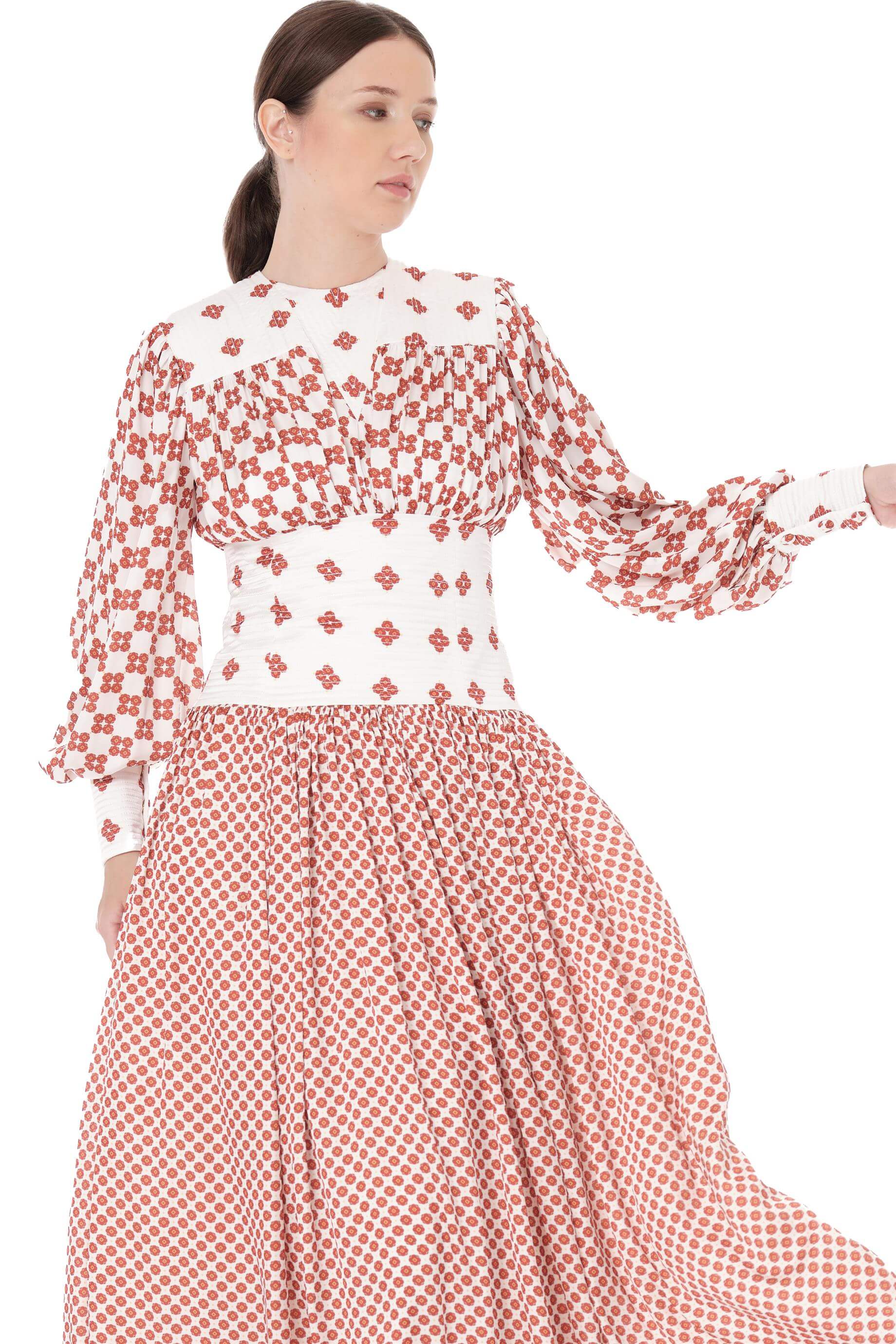 Miha-Nakış Detaylı Di̇ji̇tal Baskı Uzun Elbi̇se-Elbise-8-Milagron.com