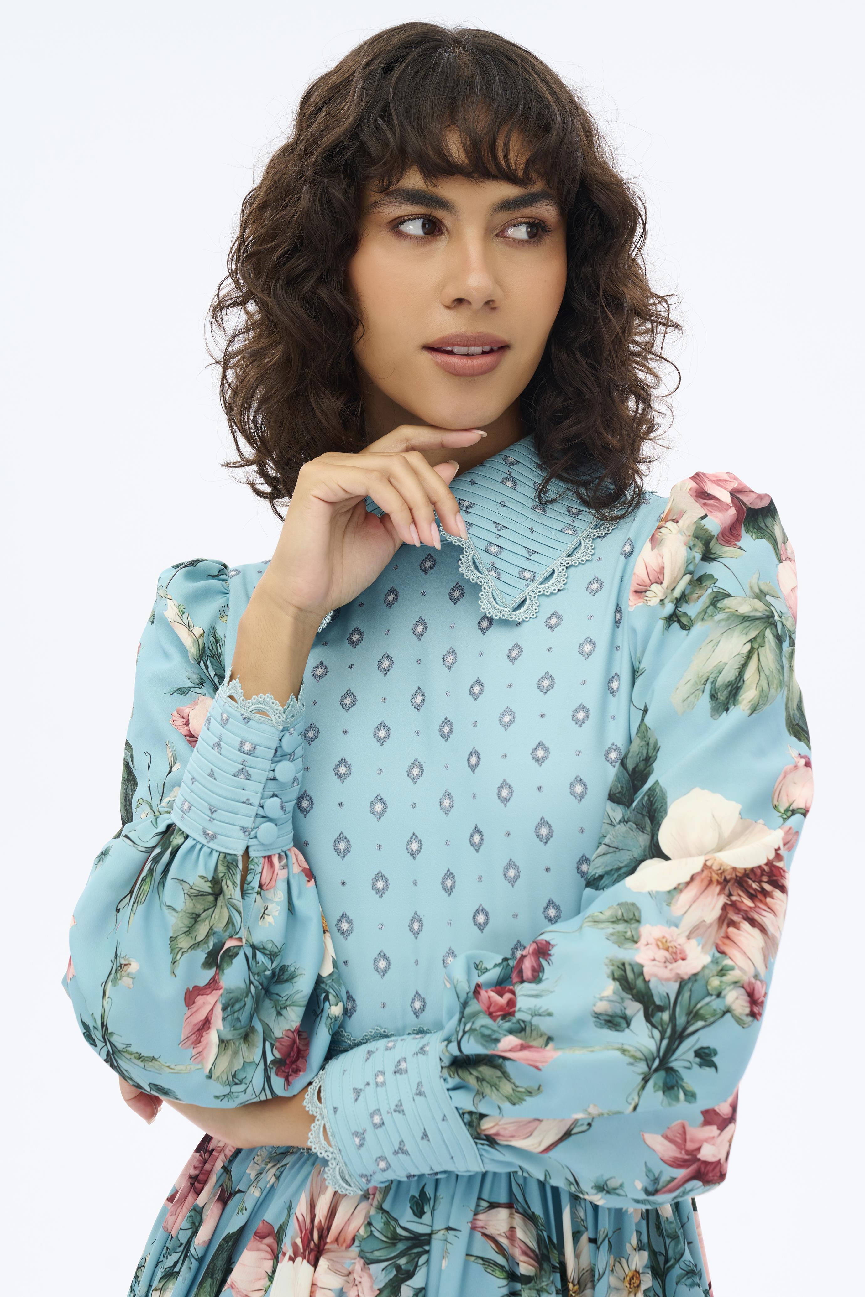 Miha-Nervür Detaylı Çi̇çekli̇ Elbi̇se-Elbise-2-Milagron.com