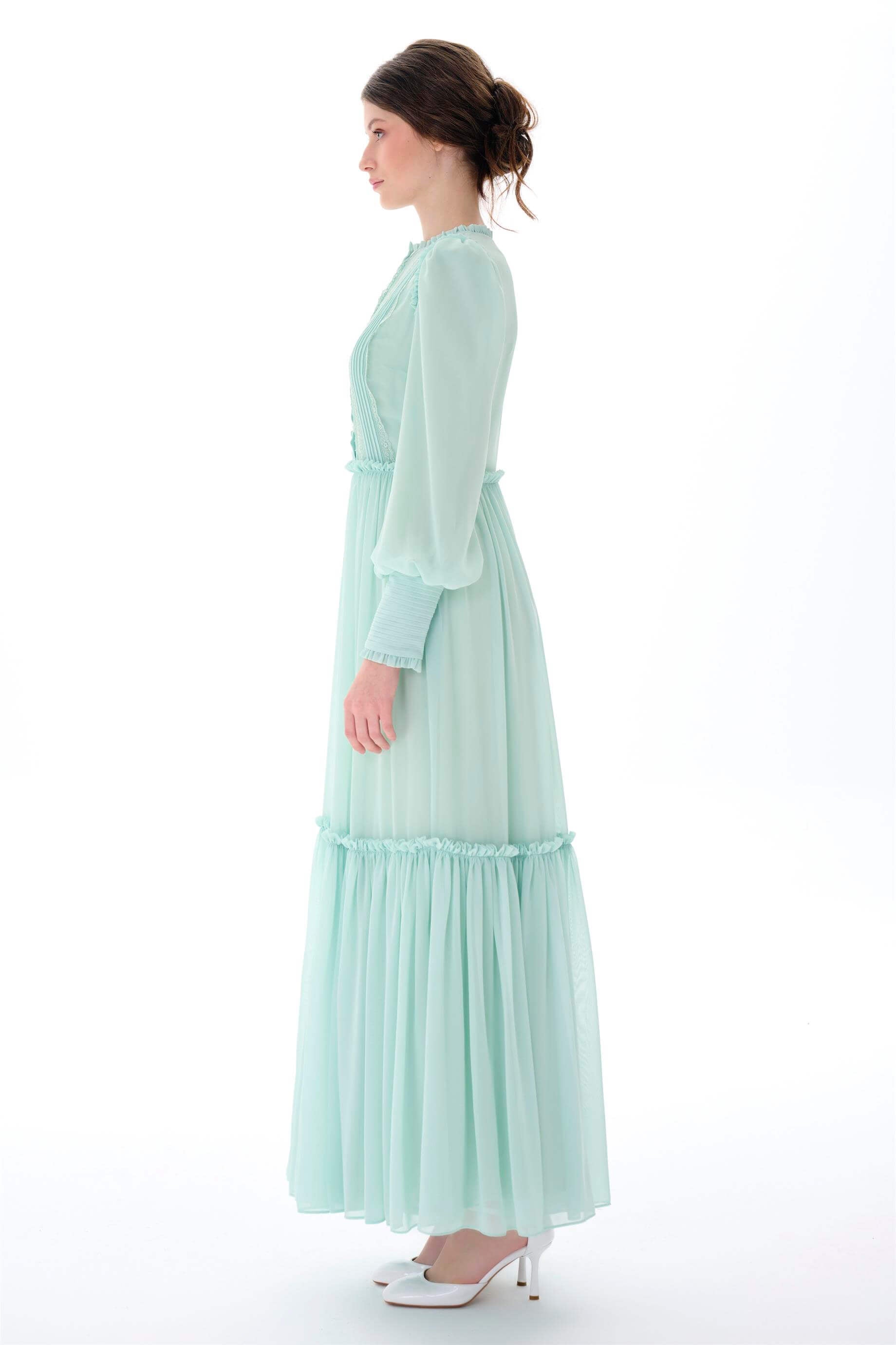 Miha-Nervür Detaylı Eteği̇ Büzgülü Elbi̇se-Elbise-2-Milagron.com