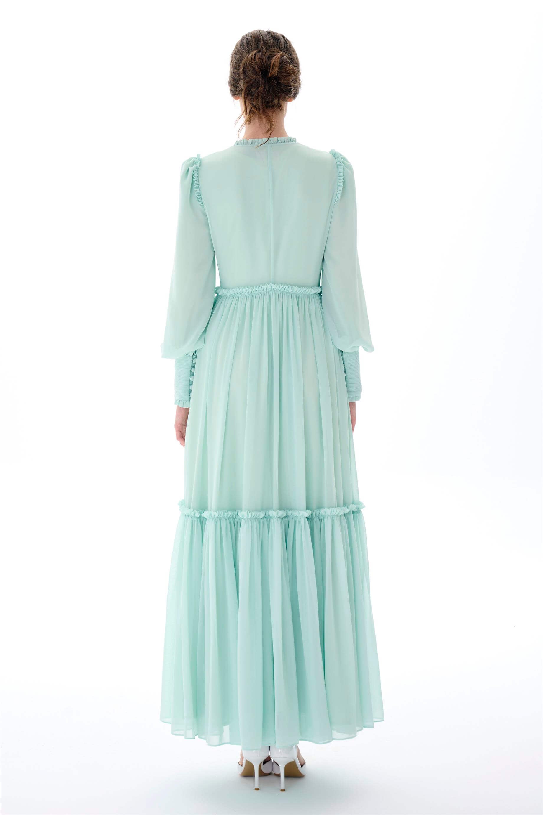 Miha-Nervür Detaylı Eteği̇ Büzgülü Elbi̇se-Elbise-3-Milagron.com