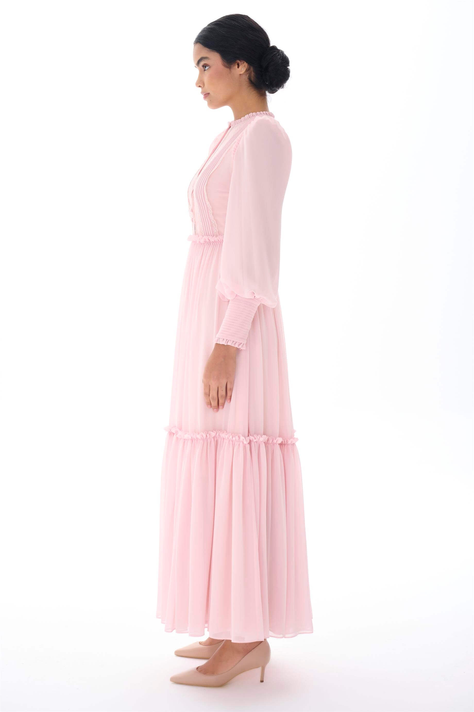 Miha-Nervür Detaylı Eteği̇ Büzgülü Elbi̇se-Elbise-6-Milagron.com