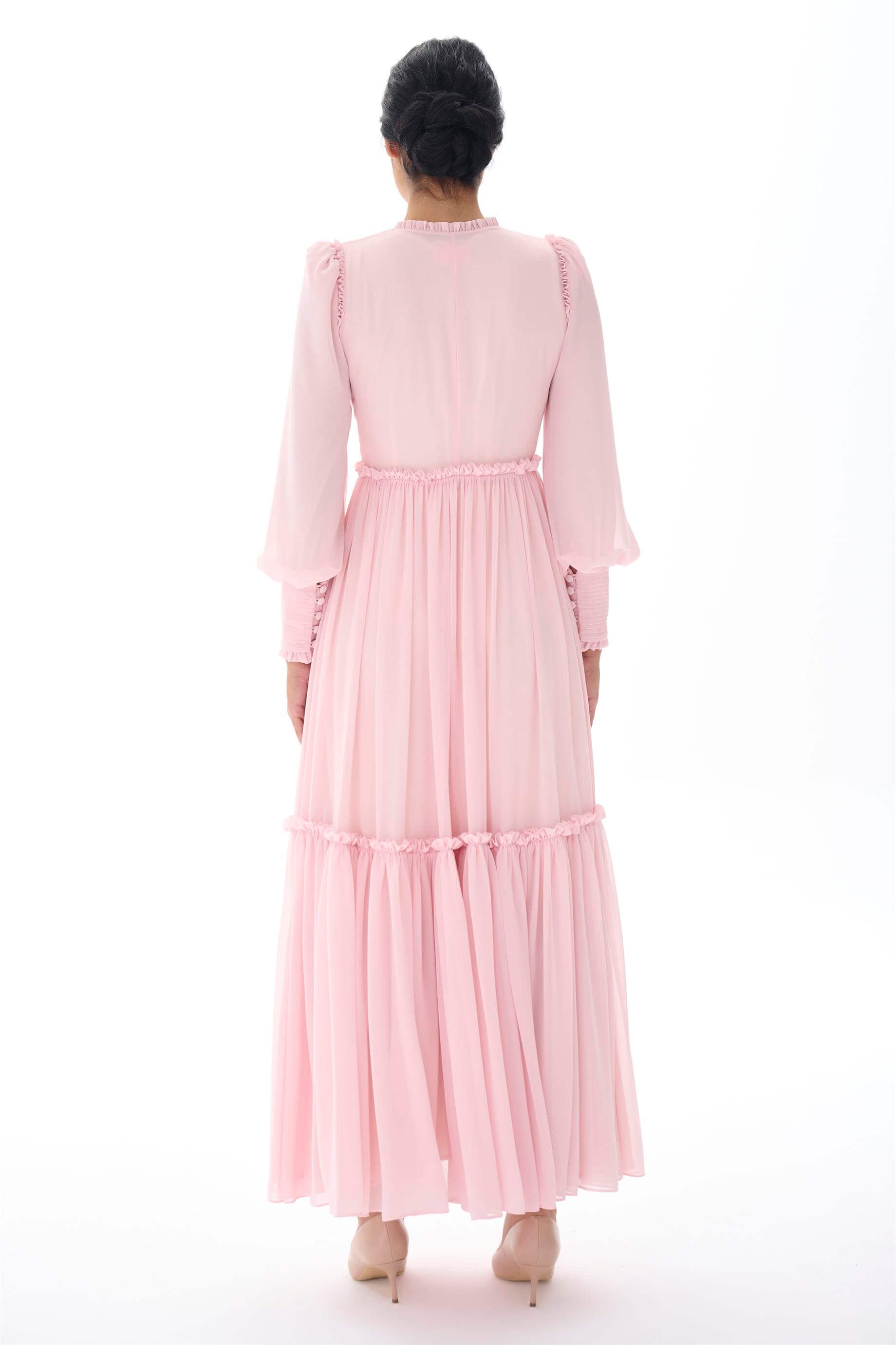 Miha-Nervür Detaylı Eteği̇ Büzgülü Elbi̇se-Elbise-7-Milagron.com