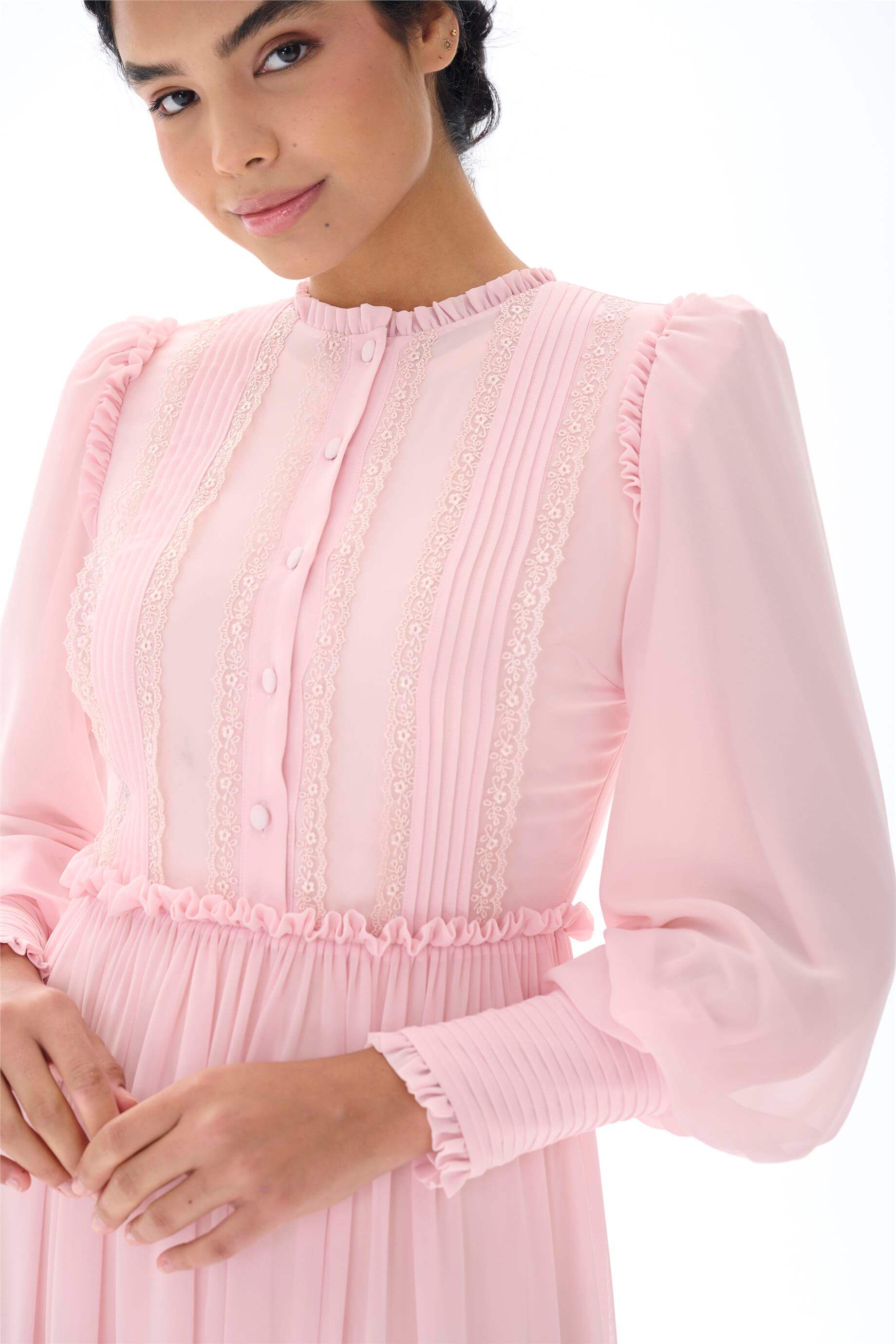 Miha-Nervür Detaylı Eteği̇ Büzgülü Elbi̇se-Elbise-8-Milagron.com