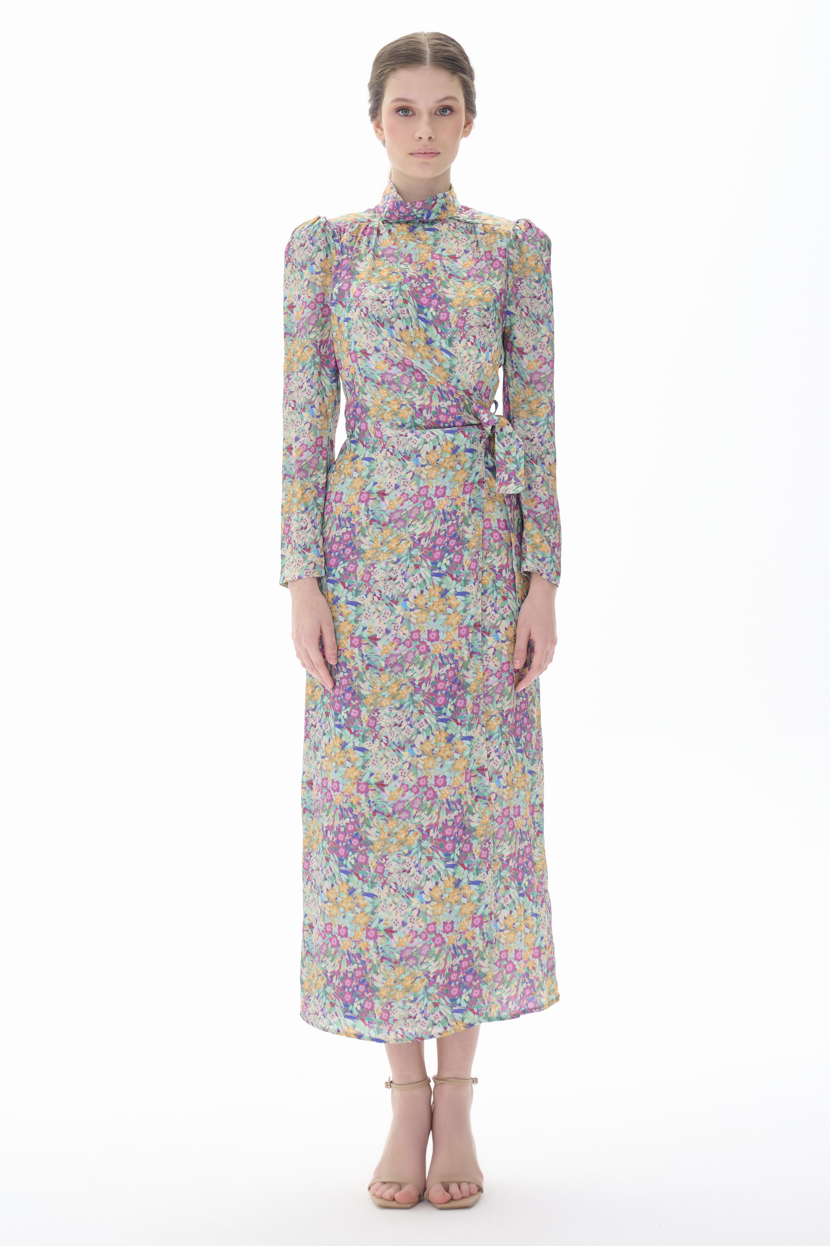 Miha-Önü Kruvaze Kapamalı Uzun Uzun Elbi̇se-Elbise-1-Milagron.com