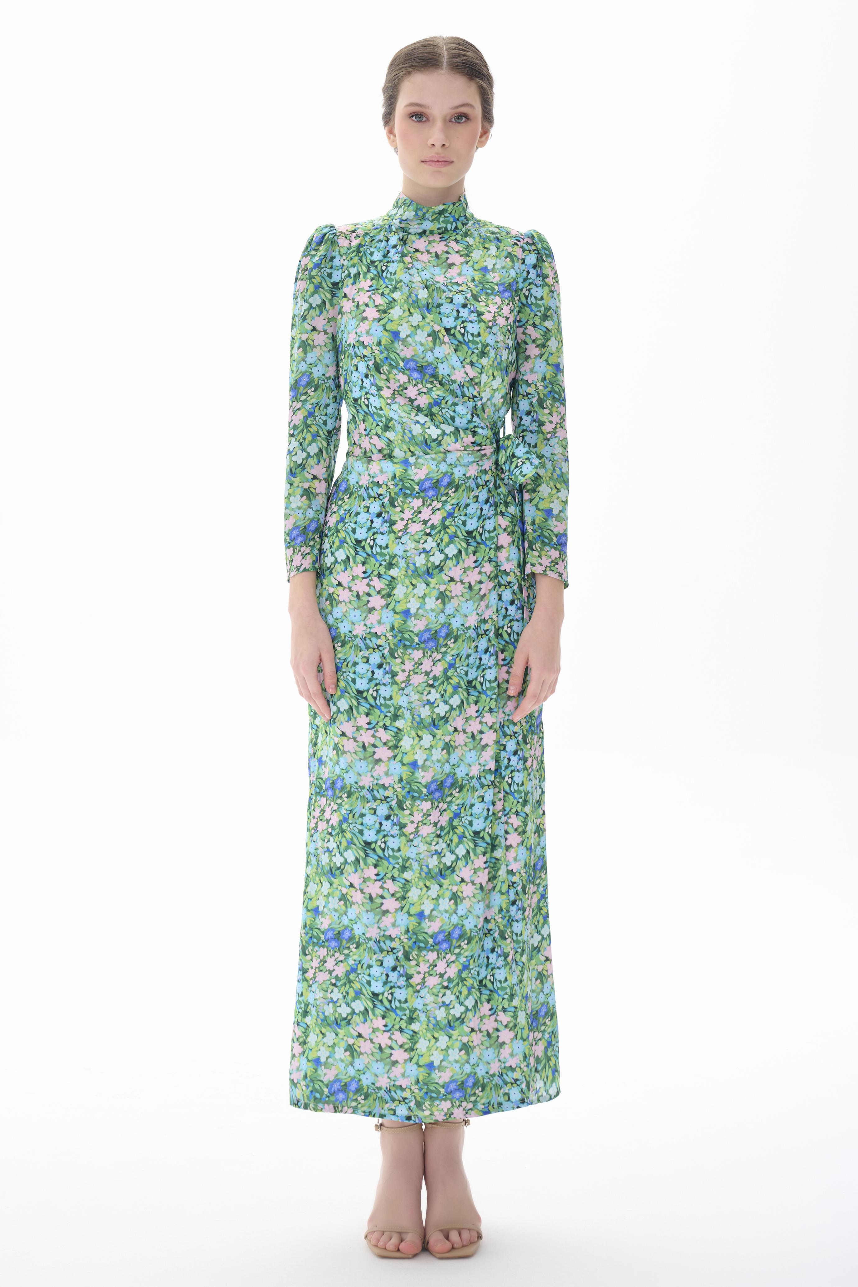 Miha-Önü Kruvaze Kapamalı Uzun Uzun Elbi̇se-Elbise-9-Milagron.com