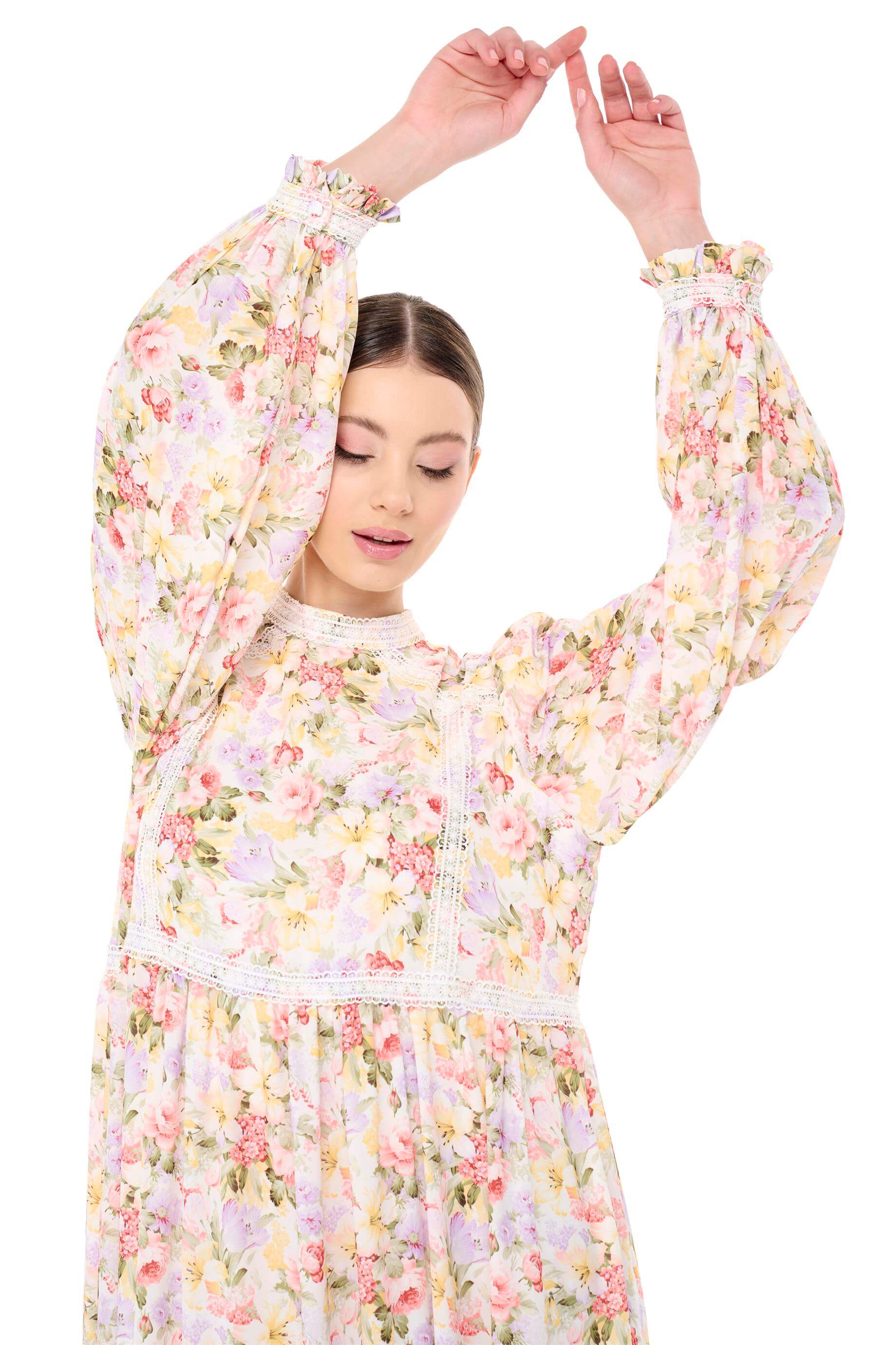 Miha-Şeri̇t Dantel Detaylı Büzgülü Elbi̇se-Elbise-12-Milagron.com