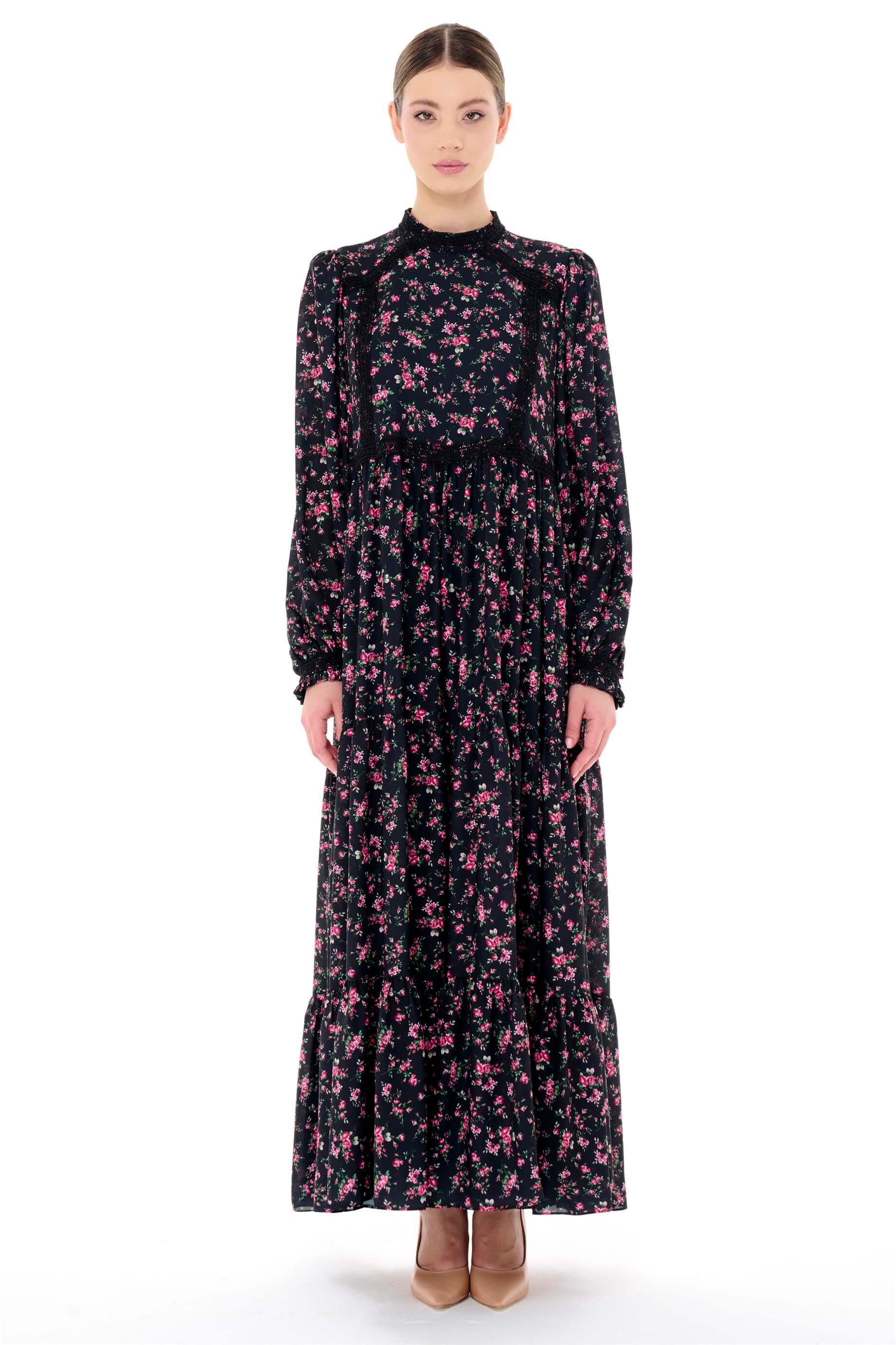 Miha-Şeri̇t Dantel Detaylı Büzgülü Elbi̇se-Elbise-5-Milagron.com