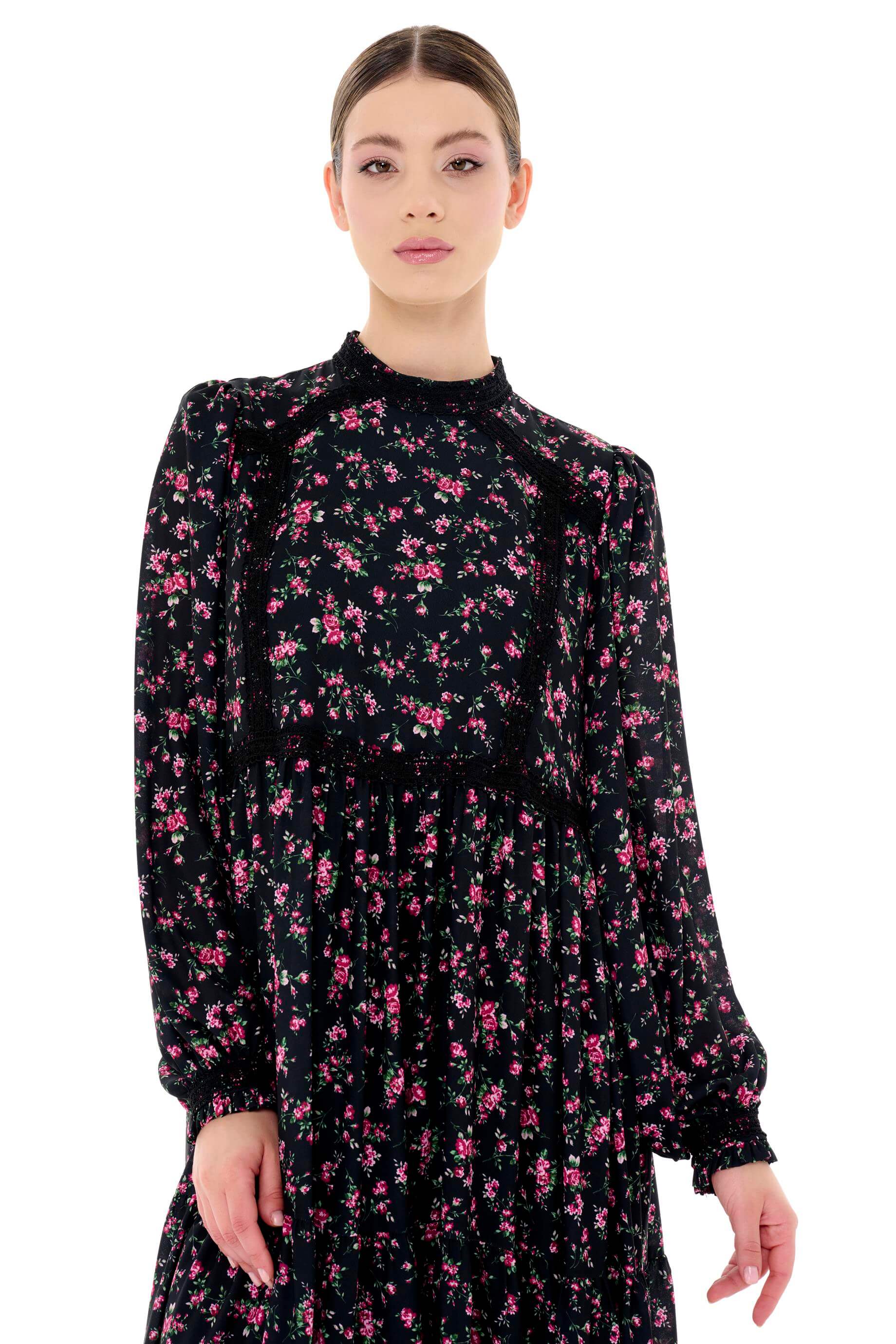 Miha-Şeri̇t Dantel Detaylı Büzgülü Elbi̇se-Elbise-8-Milagron.com