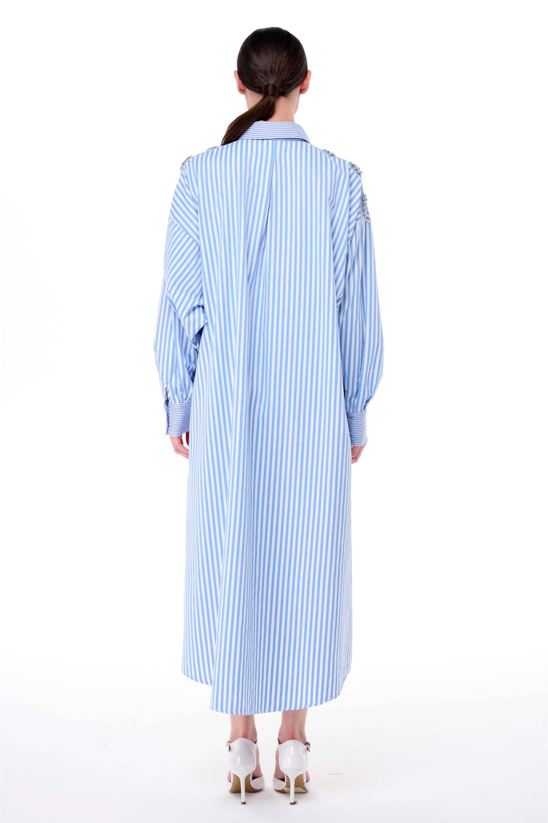 Miha-Taş İşlemeli̇ Çi̇zgi̇li̇ Popli̇n Elbi̇se-Elbise-4-Milagron.com