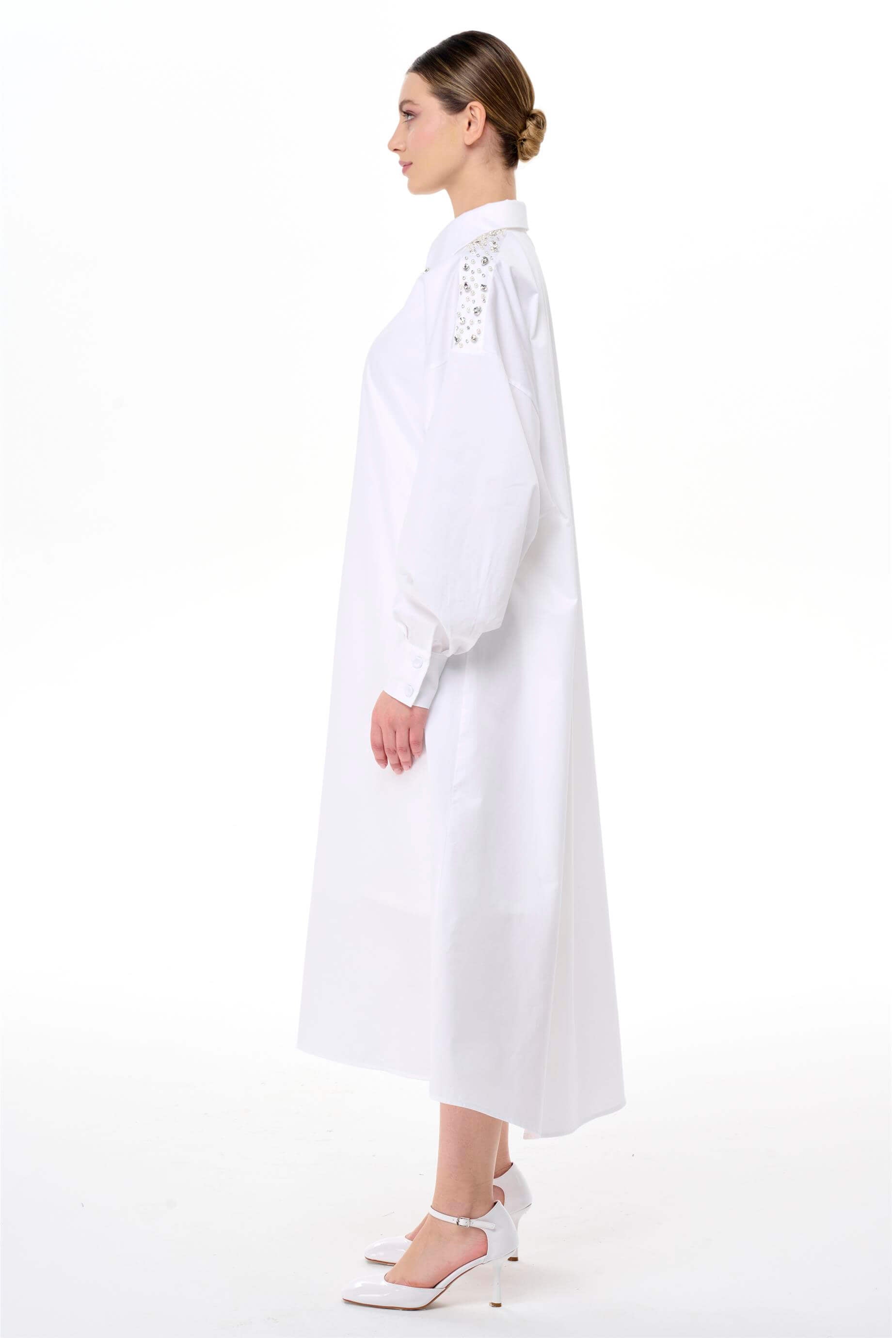 Miha-Taş İşlemeli̇ Popli̇n Elbi̇se-Elbise-2-Milagron.com