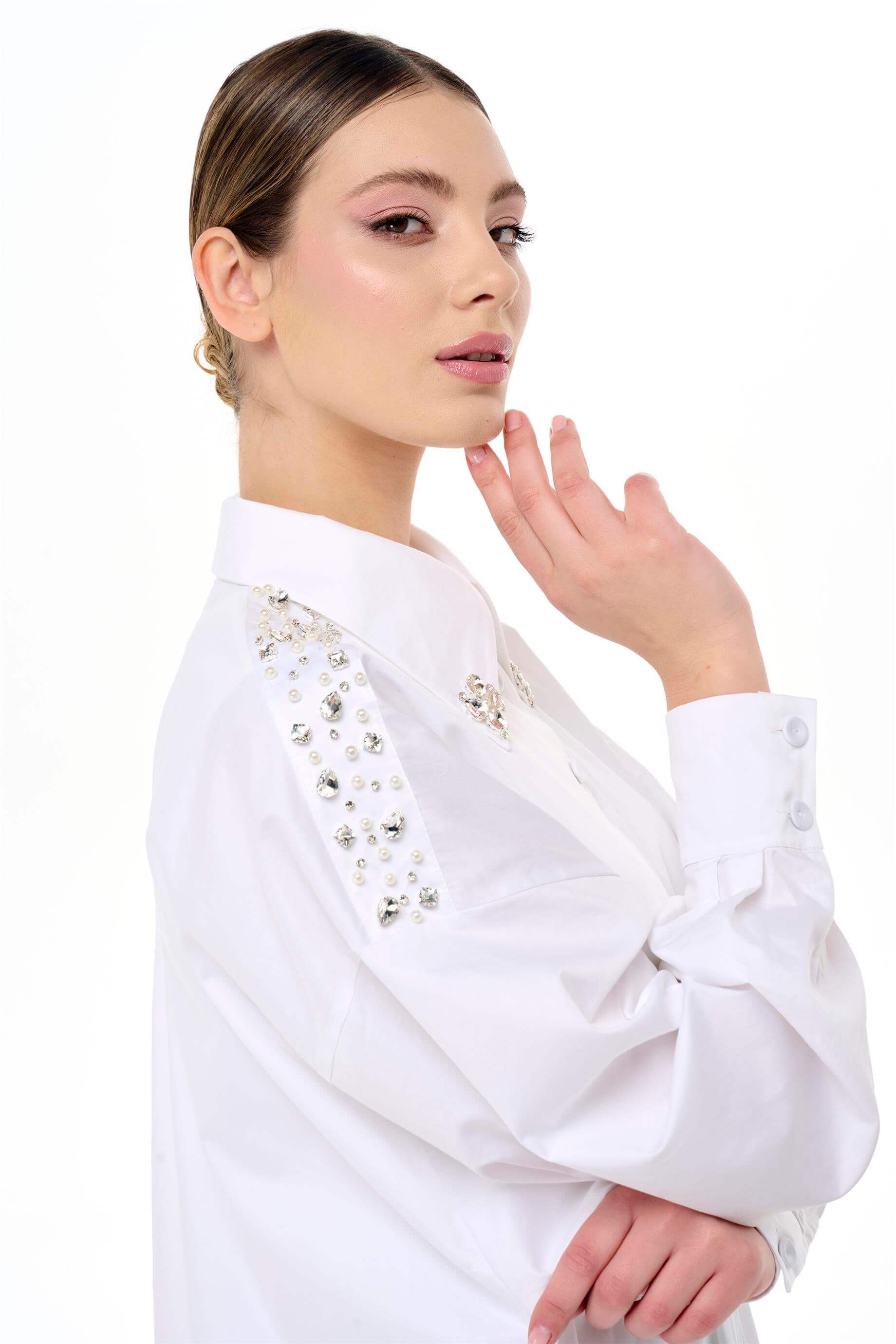 Miha-Taş İşlemeli̇ Popli̇n Elbi̇se-Elbise-4-Milagron.com