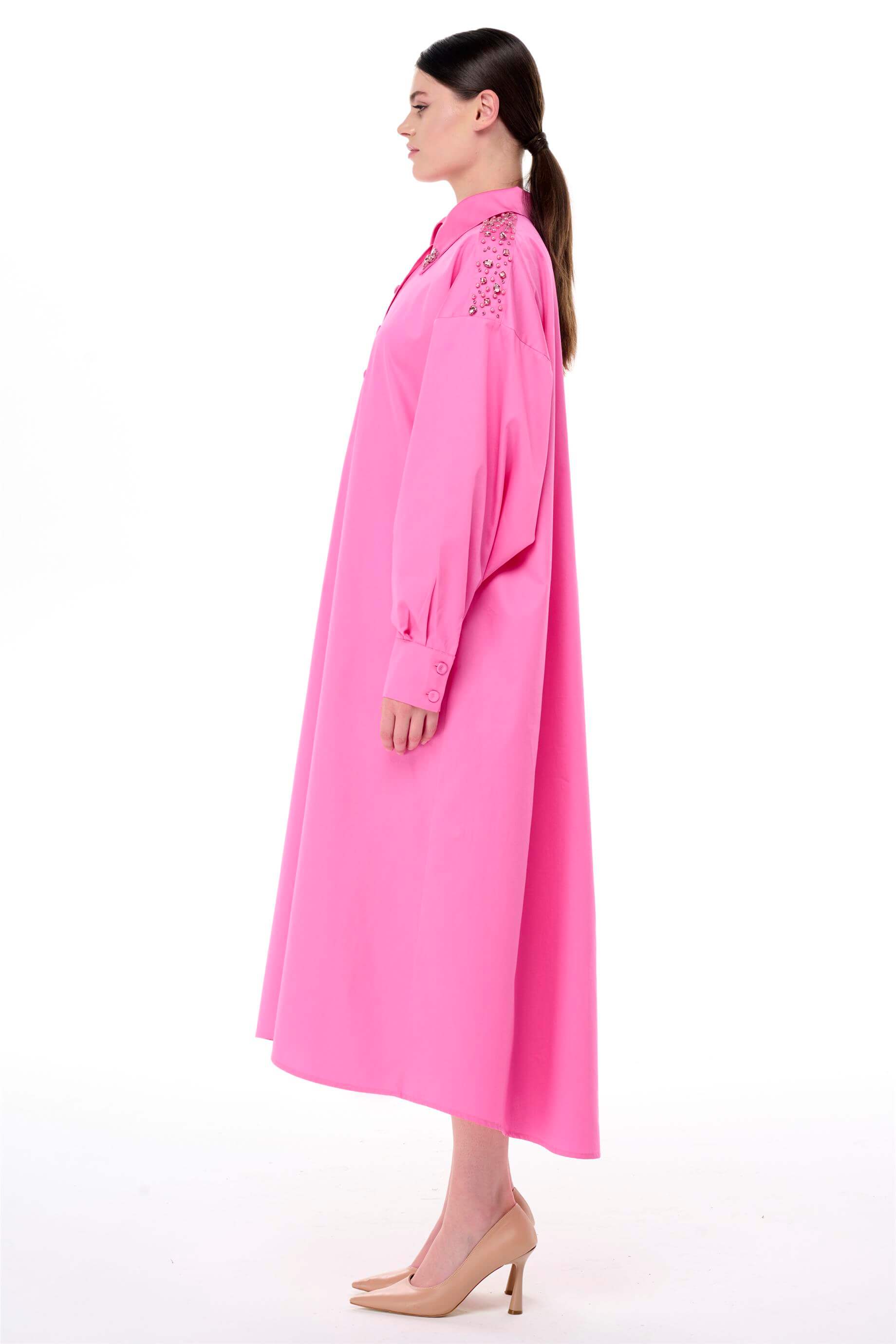 Miha-Taş İşlemeli̇ Popli̇n Elbi̇se-Elbise-6-Milagron.com