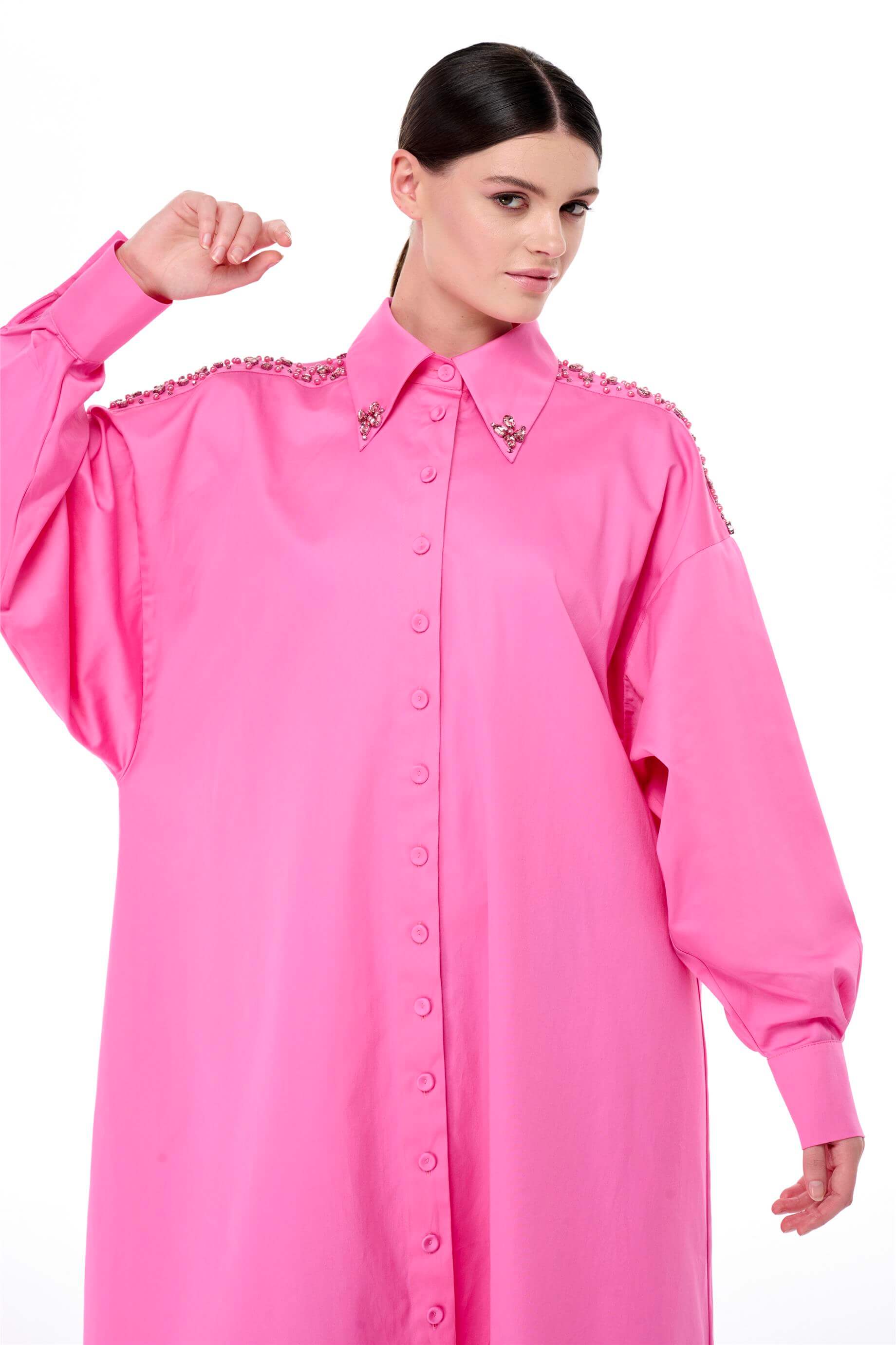 Miha-Taş İşlemeli̇ Popli̇n Elbi̇se-Elbise-9-Milagron.com