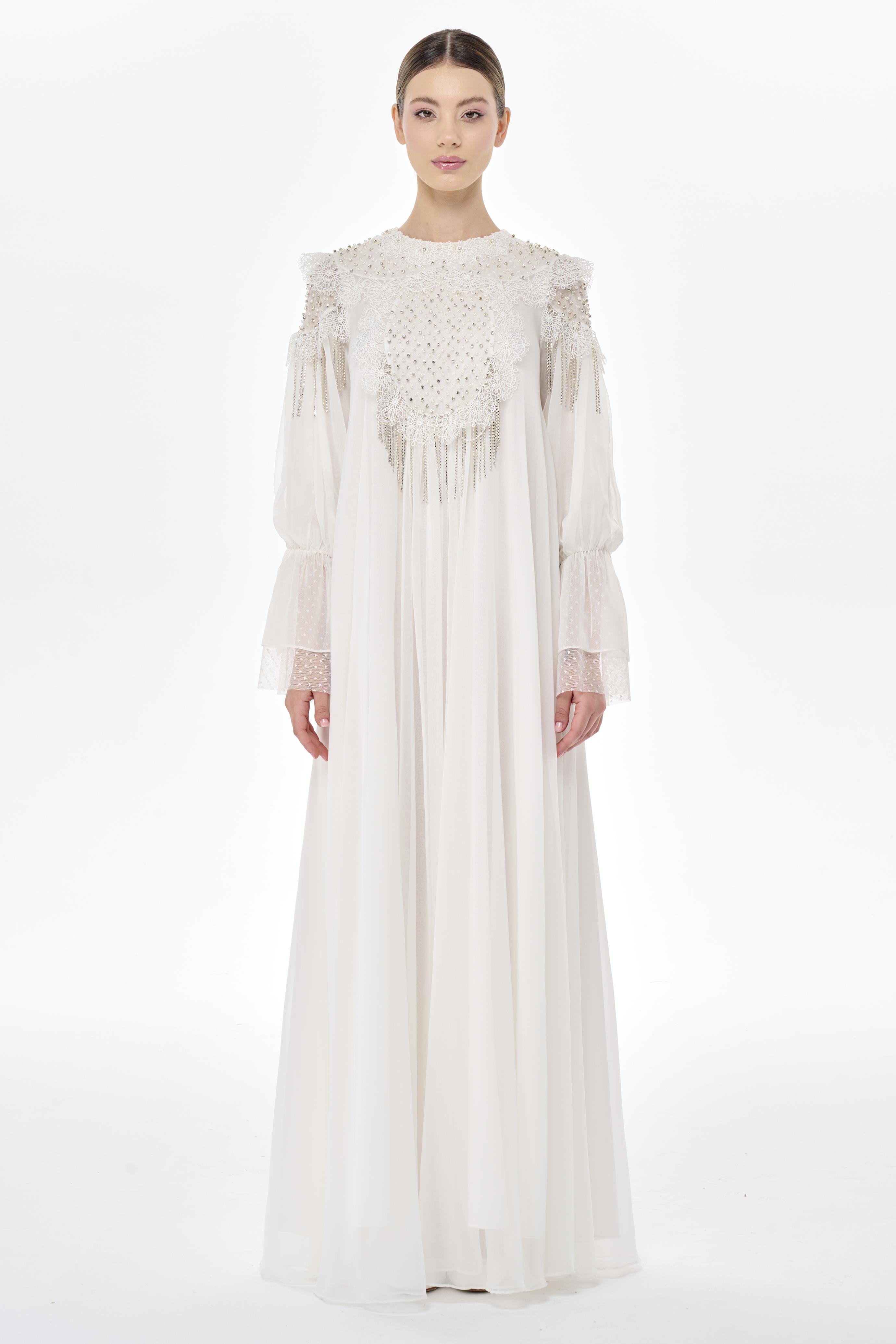 Miha-Taş Ve Dantel İşlemeli̇ Uzun Elbi̇se-Elbise-1-Milagron.com