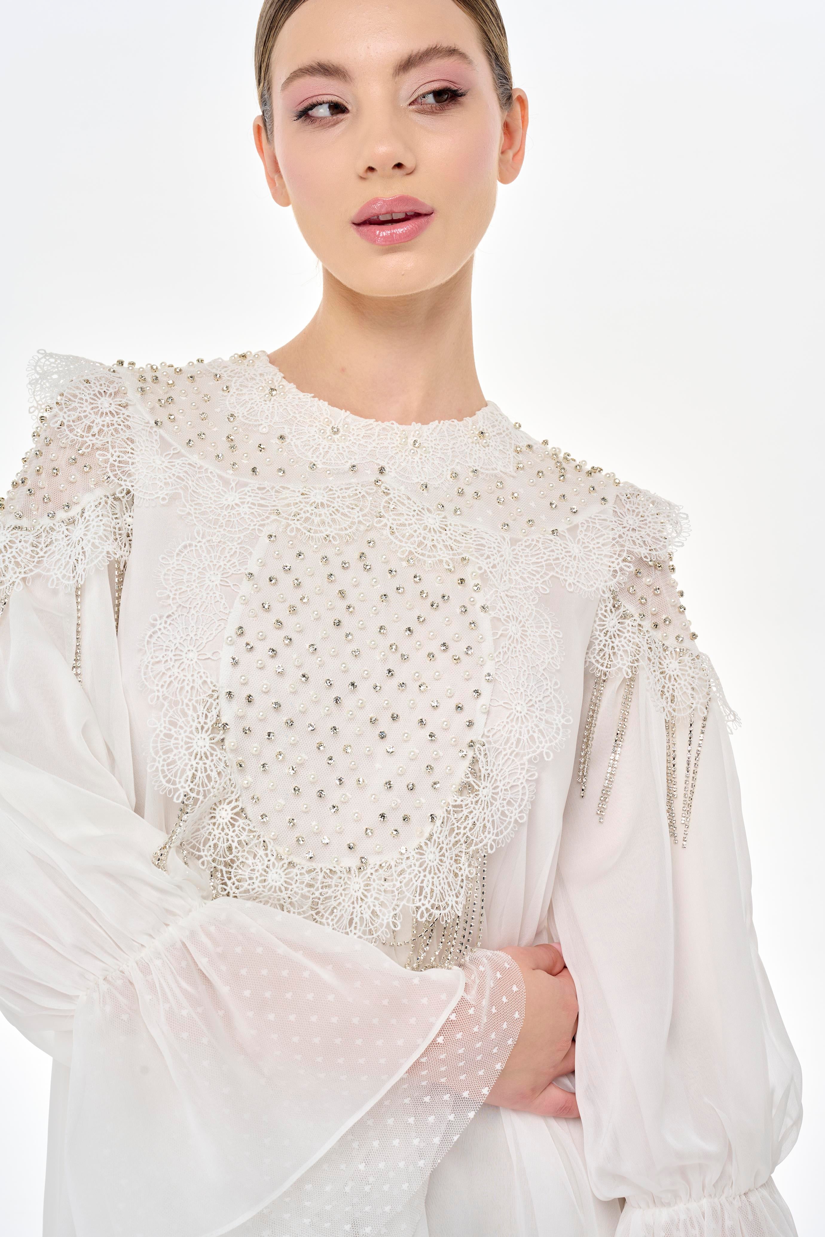 Miha-Taş Ve Dantel İşlemeli̇ Uzun Elbi̇se-Elbise-2-Milagron.com