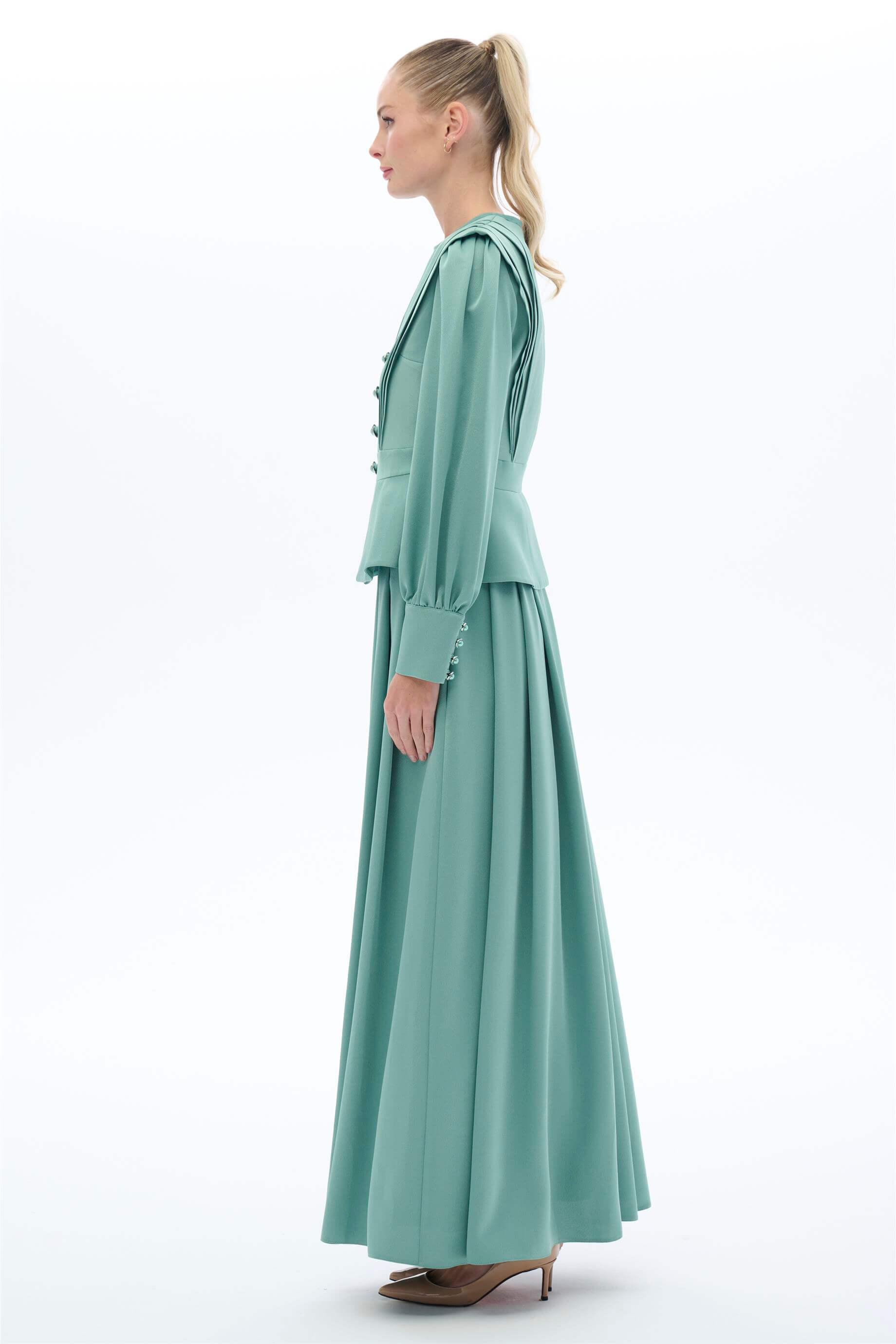 Miha-Vi̇ntage Görünümlü Etek Bluz Takim Ekru-15-Milagron.com