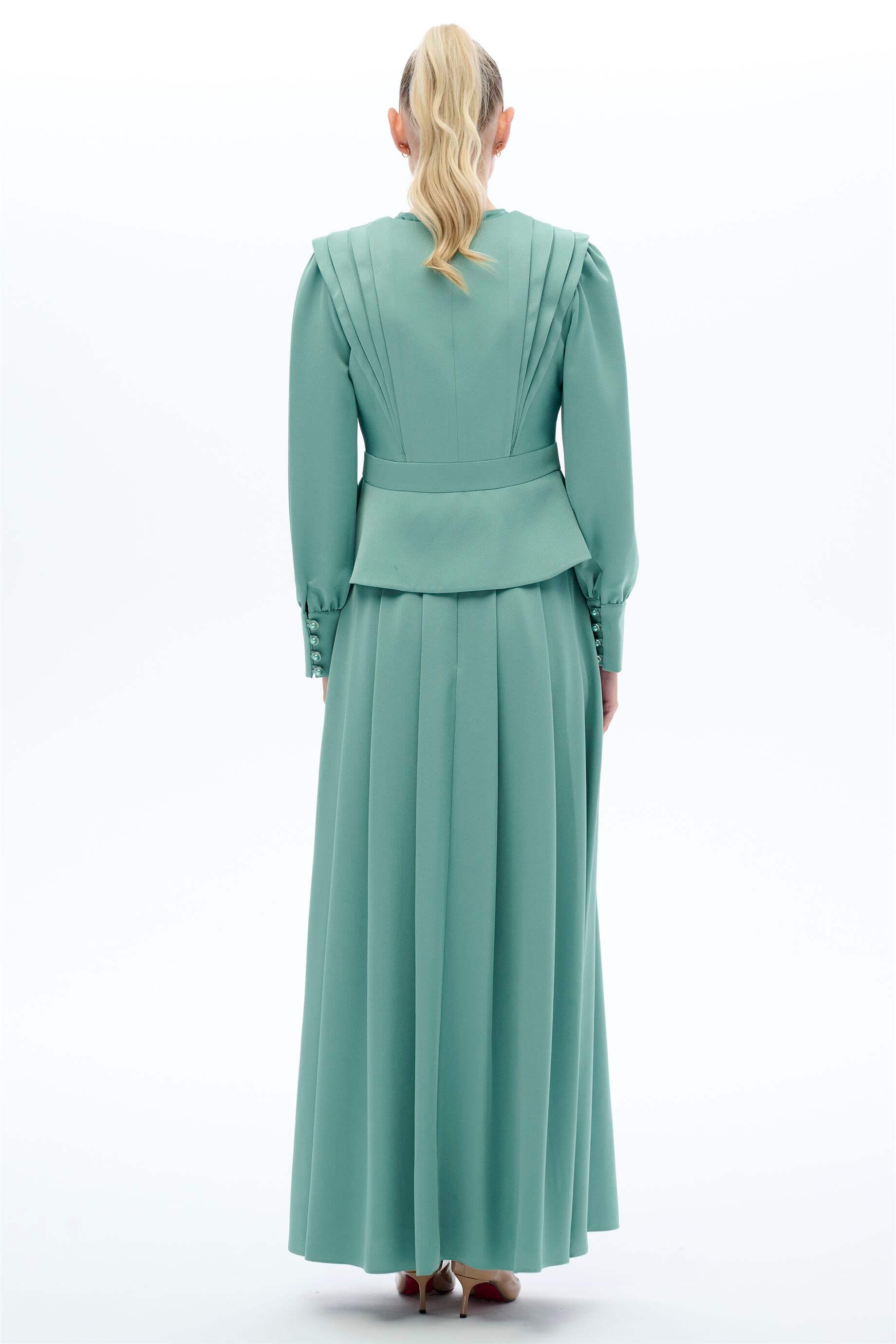 Miha-Vi̇ntage Görünümlü Etek Bluz Takim Ekru-16-Milagron.com