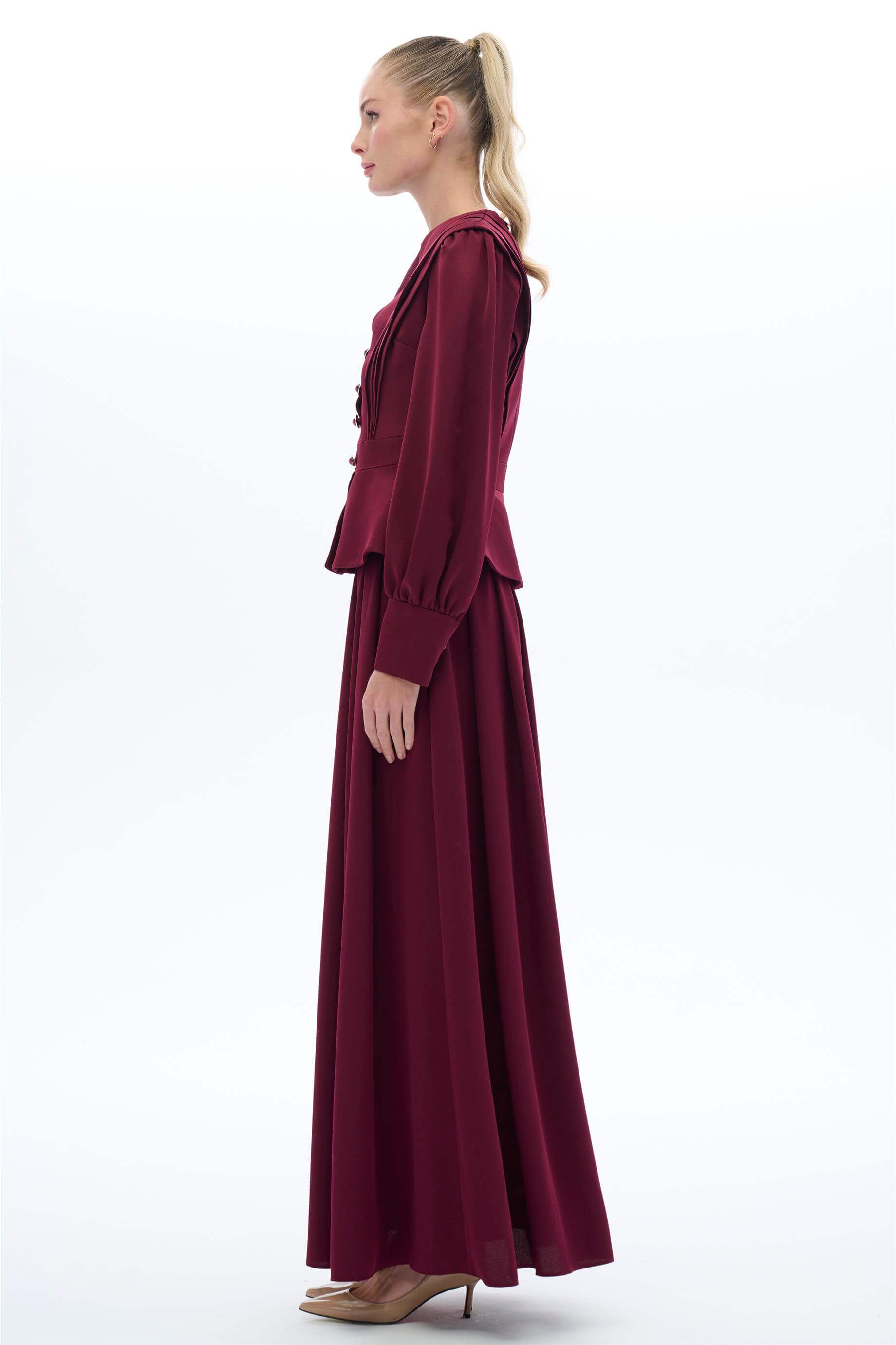 Miha-Vi̇ntage Görünümlü Etek Bluz Takim Ekru-7-Milagron.com